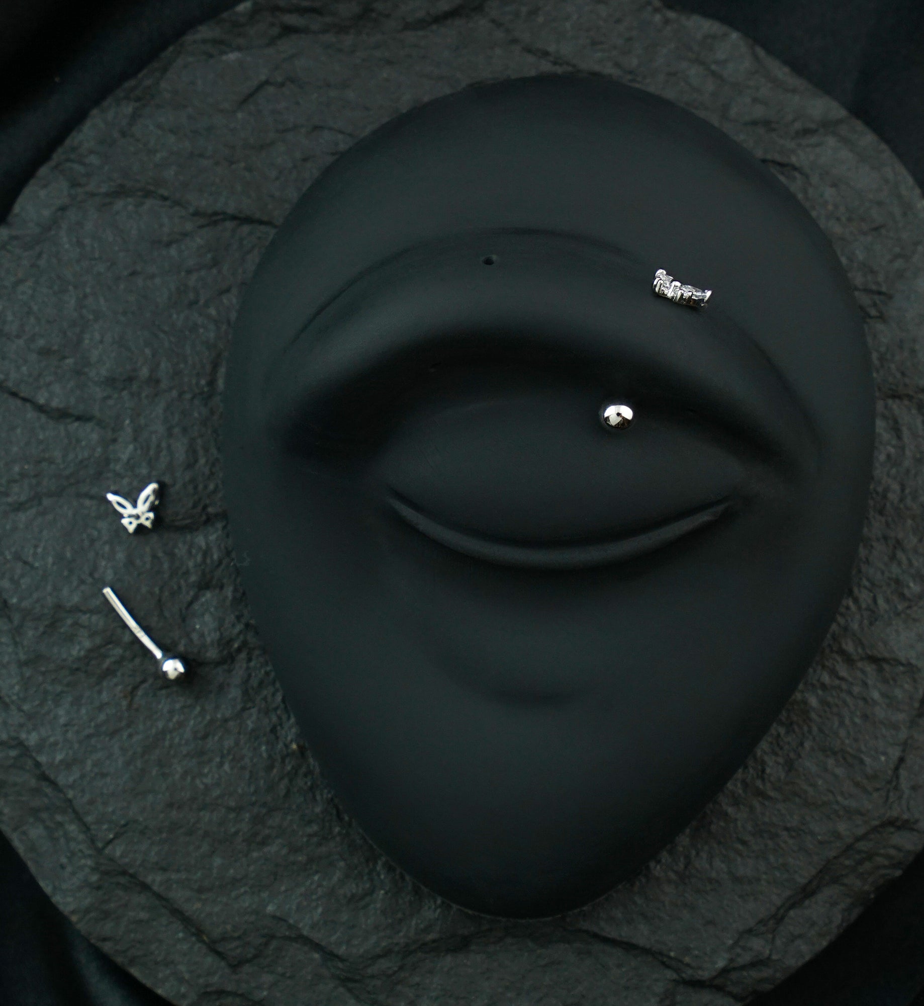 14kt White Gold Butterfly Clear CZ Threadless Curved Barbell