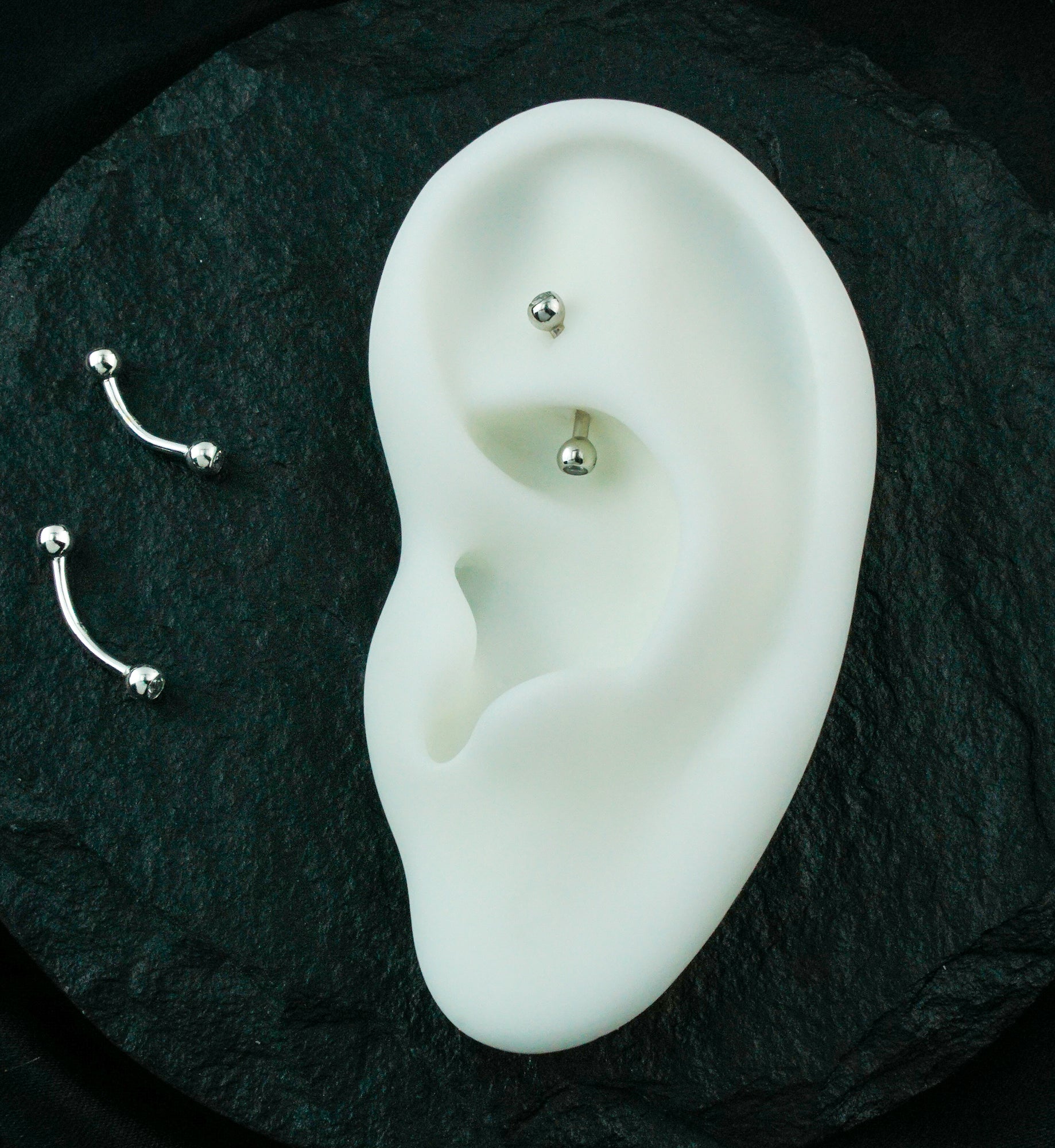 14kt White Gold Clear CZ Curved Barbell