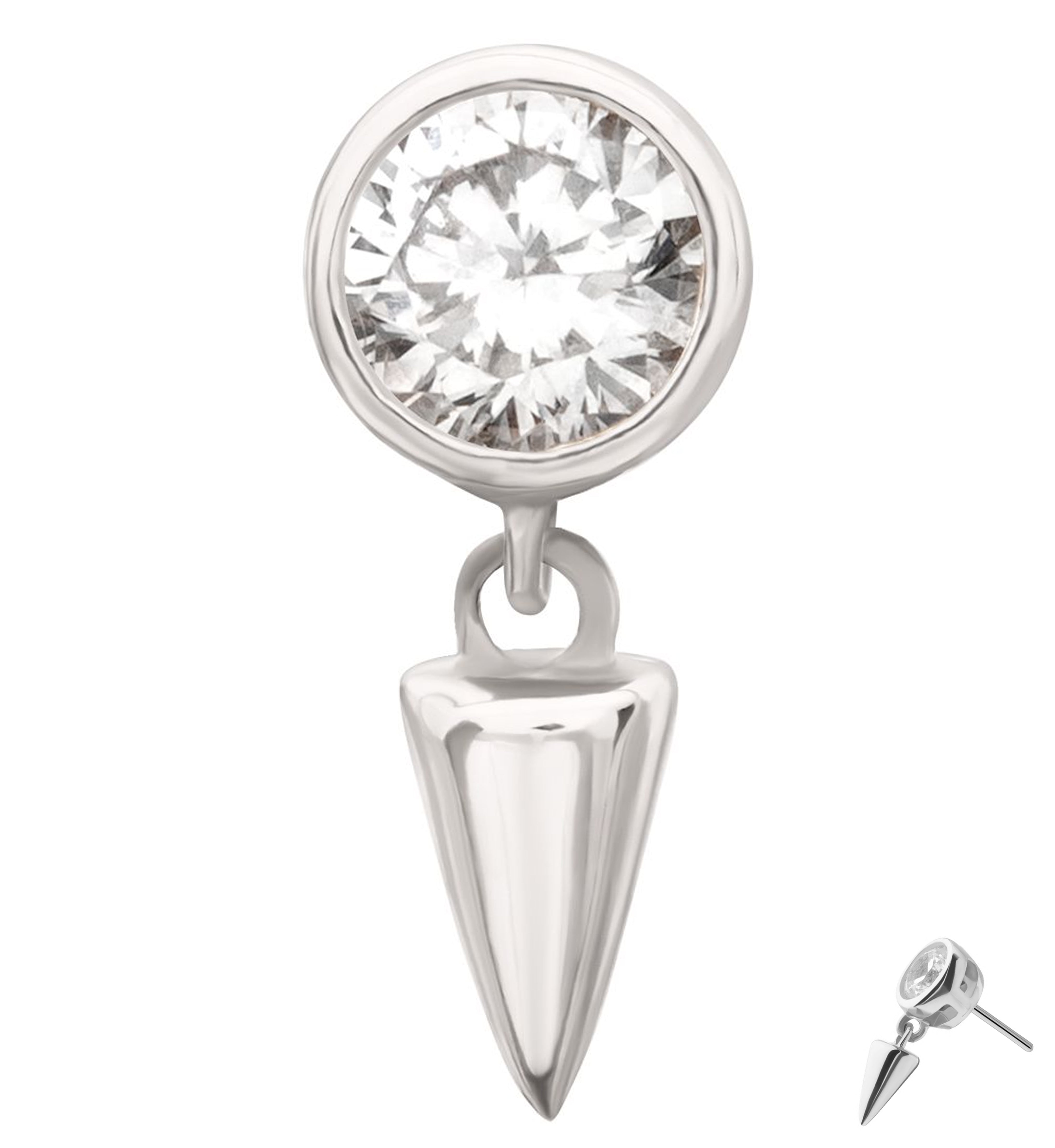 14kt White Gold Clear CZ Dangle Cone Threadless Top