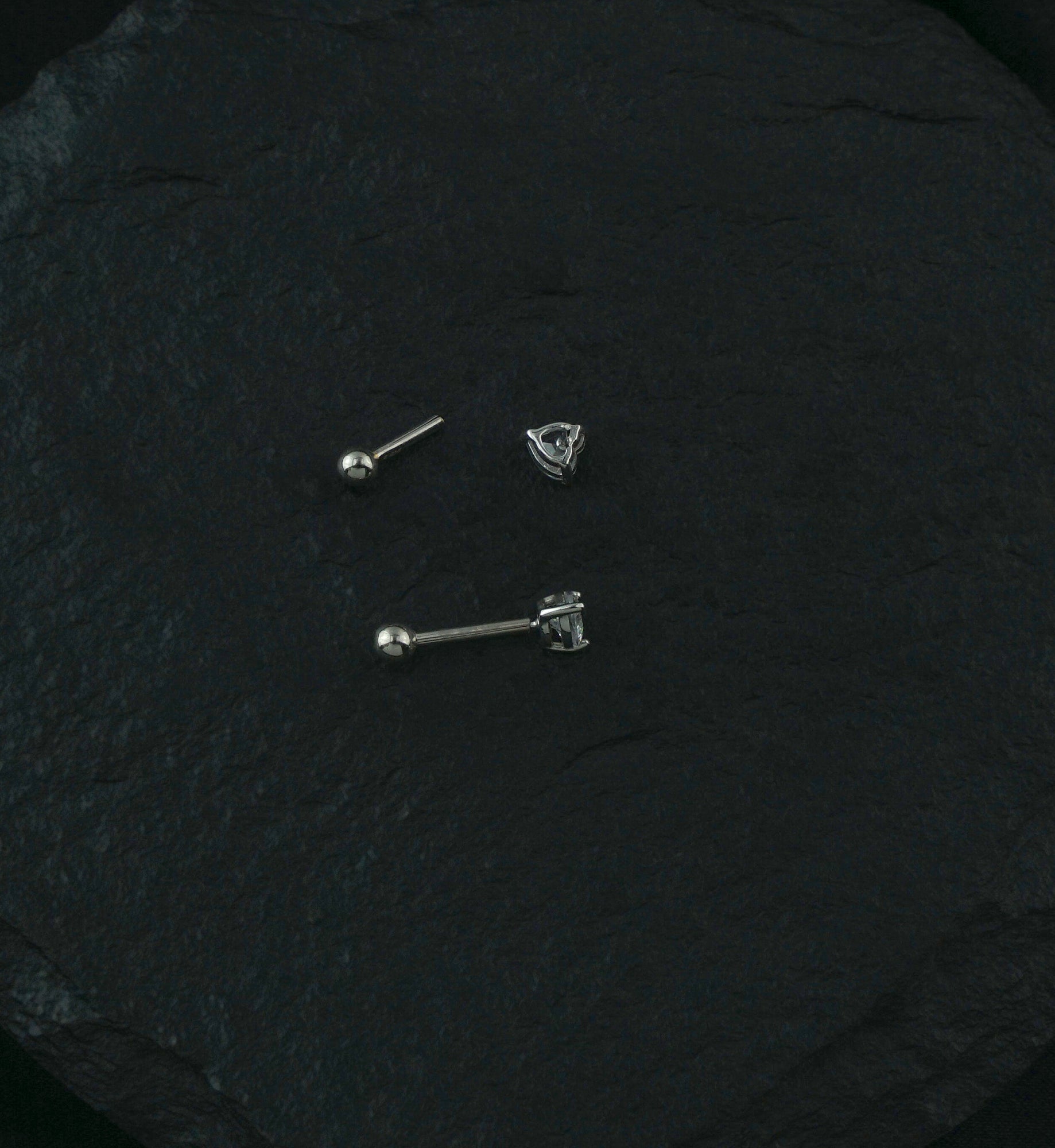 14kt White Gold Heart Clear CZ Threadless Cartilage Barbell