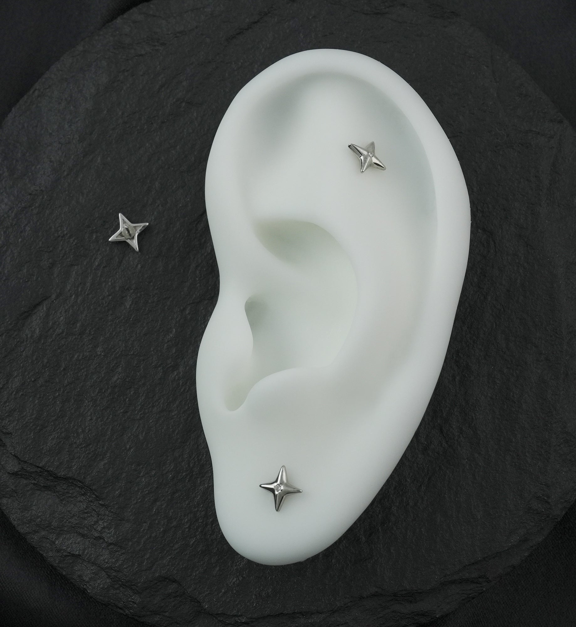 14kt White Gold Compass Star CZ Threadless Top