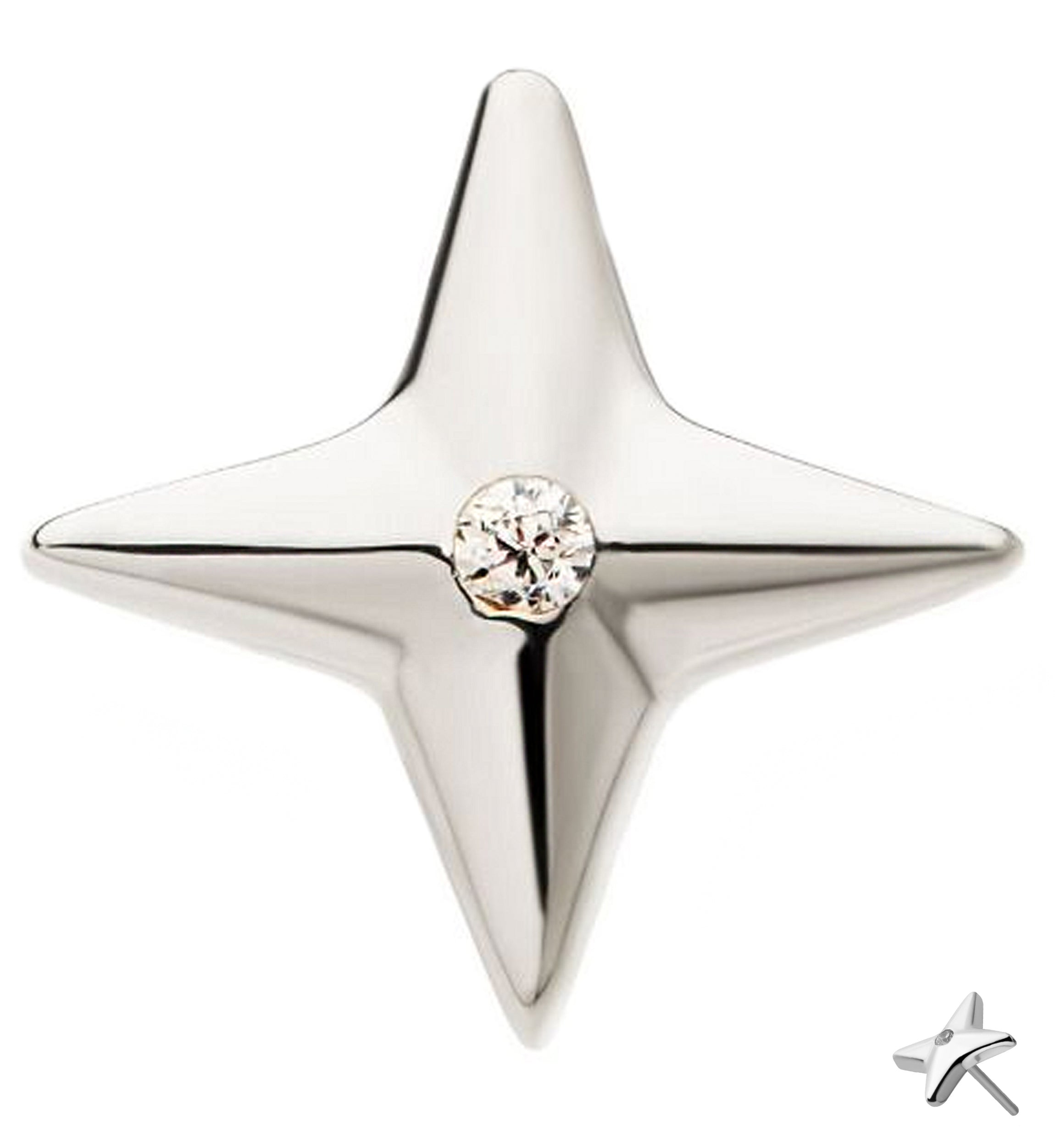 14kt White Gold Compass Star CZ Threadless Top