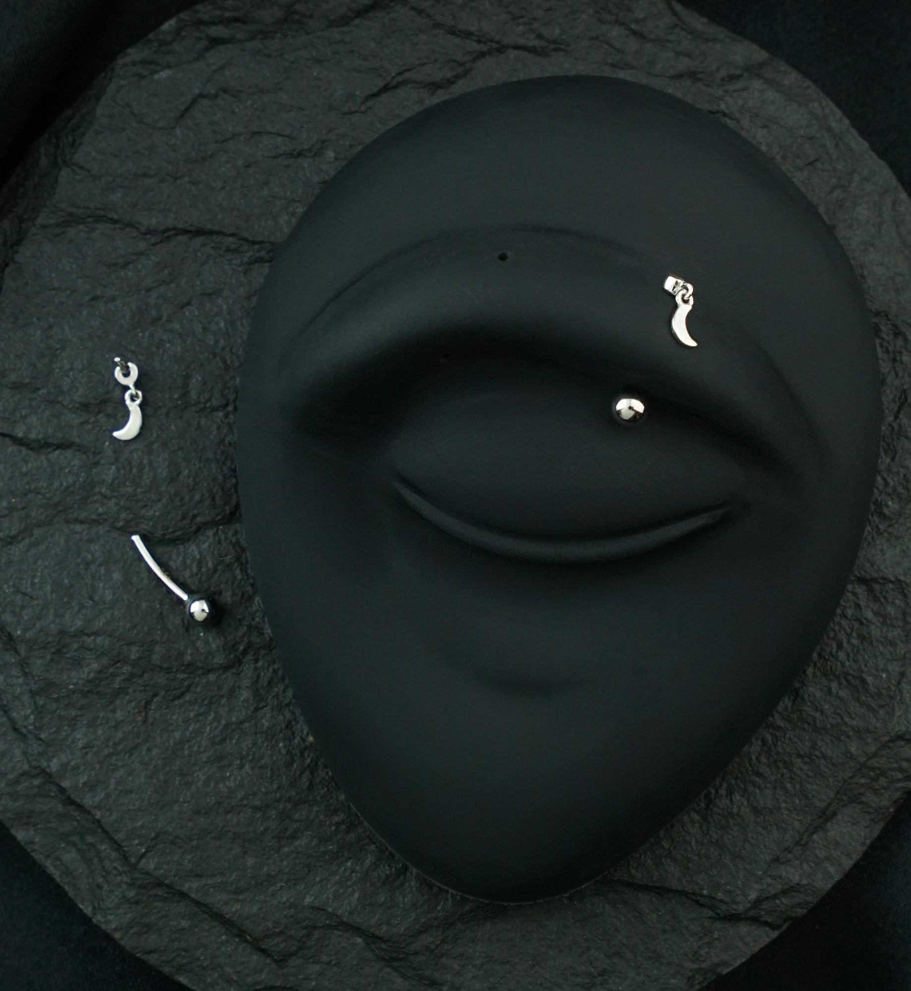 14kt White Gold Crescent Moon Dangle Clear CZ Threadless Curved Barbell