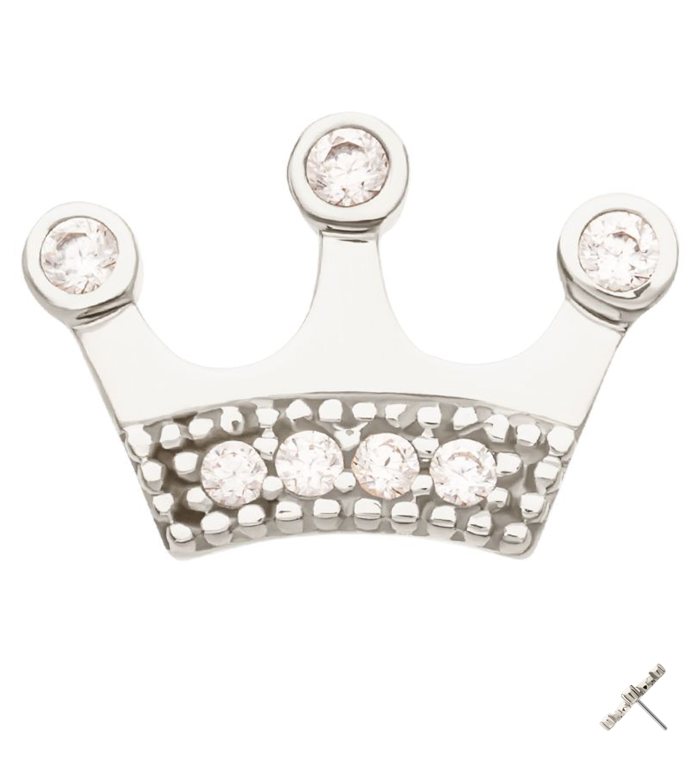 14kt White Gold Crown Clear CZ Threadless Top