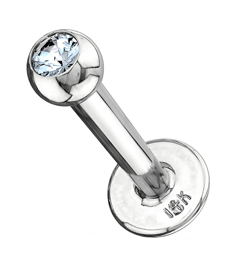 14kt White Gold CZ Top Flat Back Labret Post