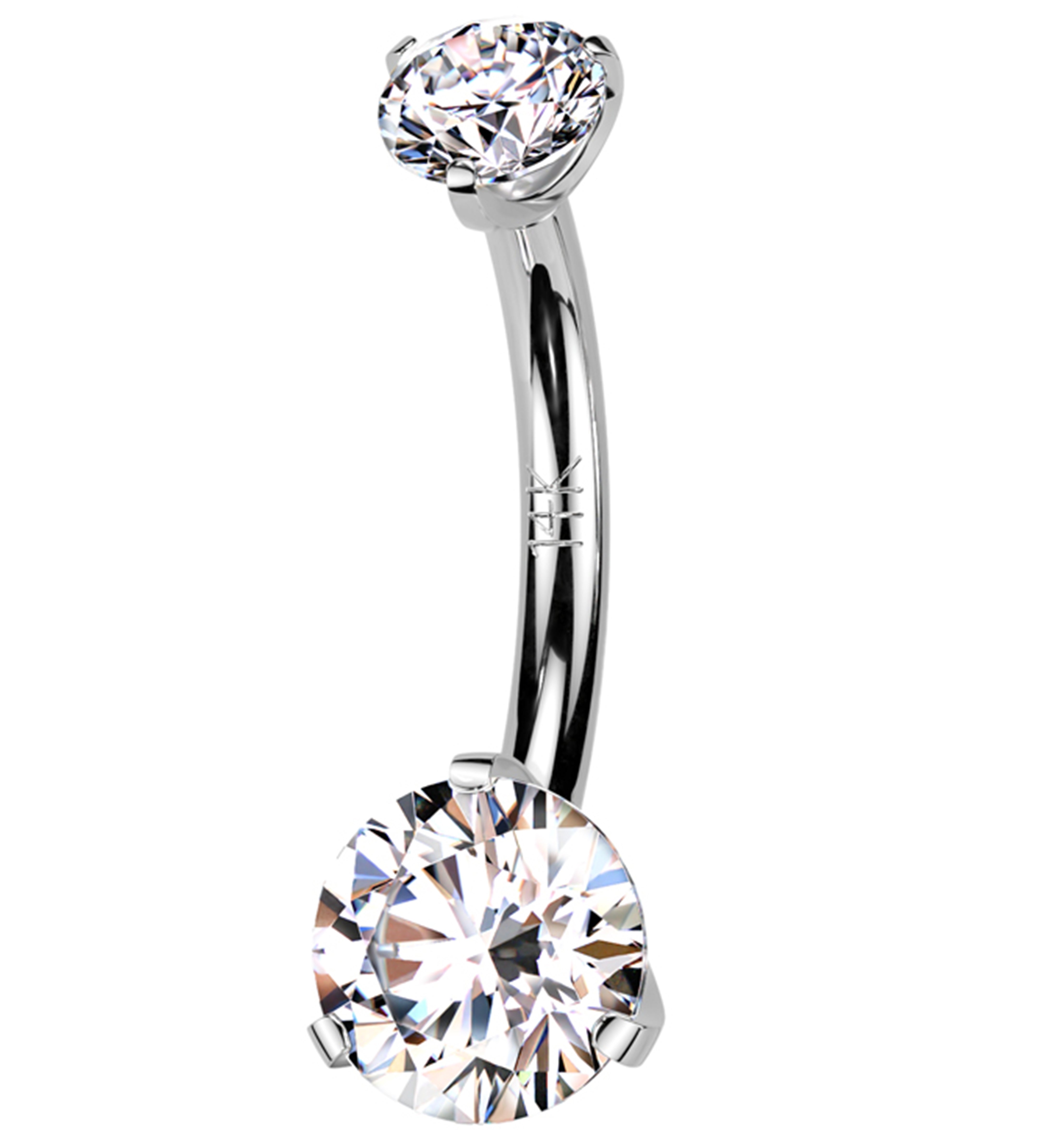 14kt White Gold Double Prong Clear CZ Belly Button Ring