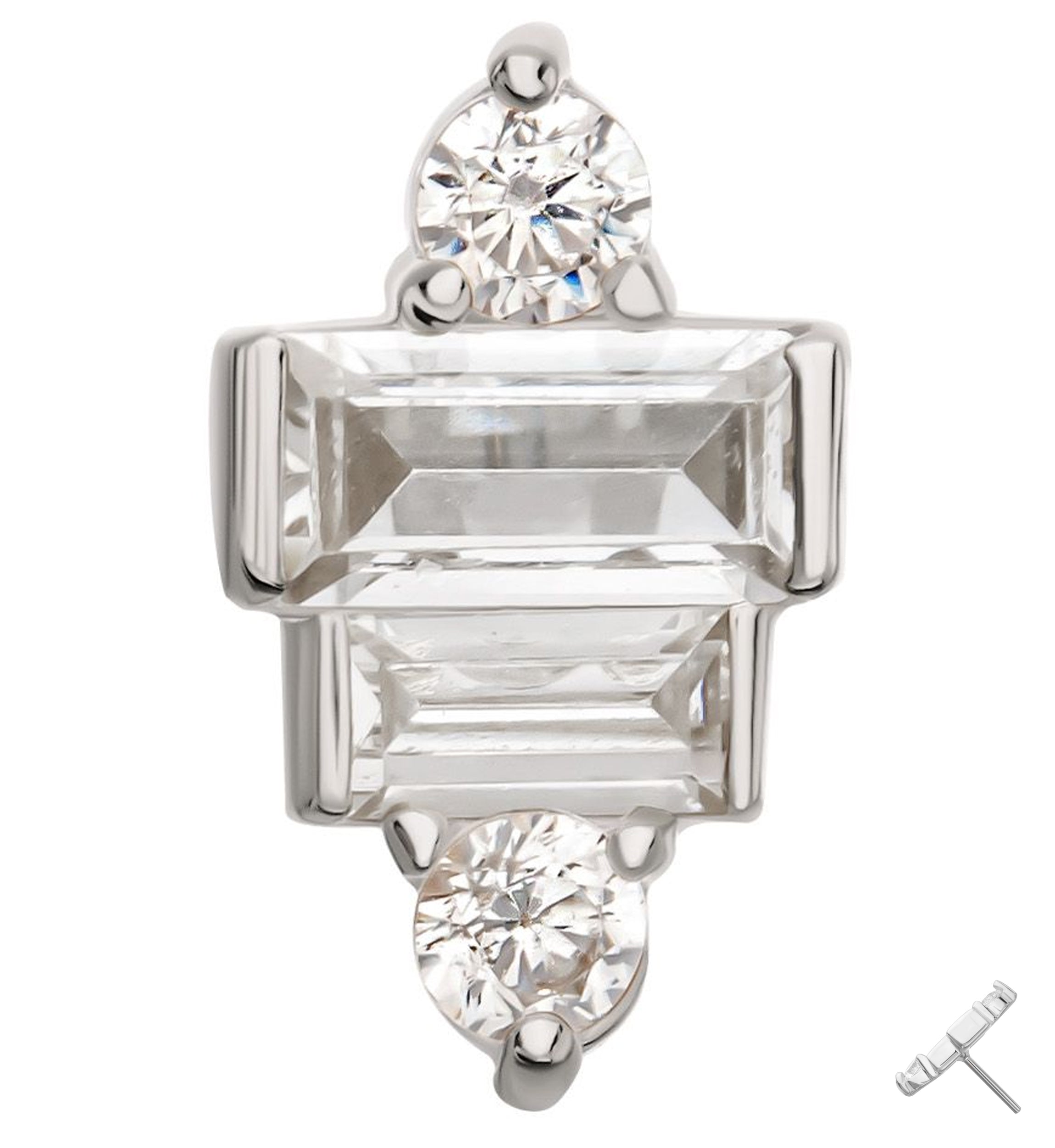 14kt White Gold Dual Baguette CZ Threadless Top