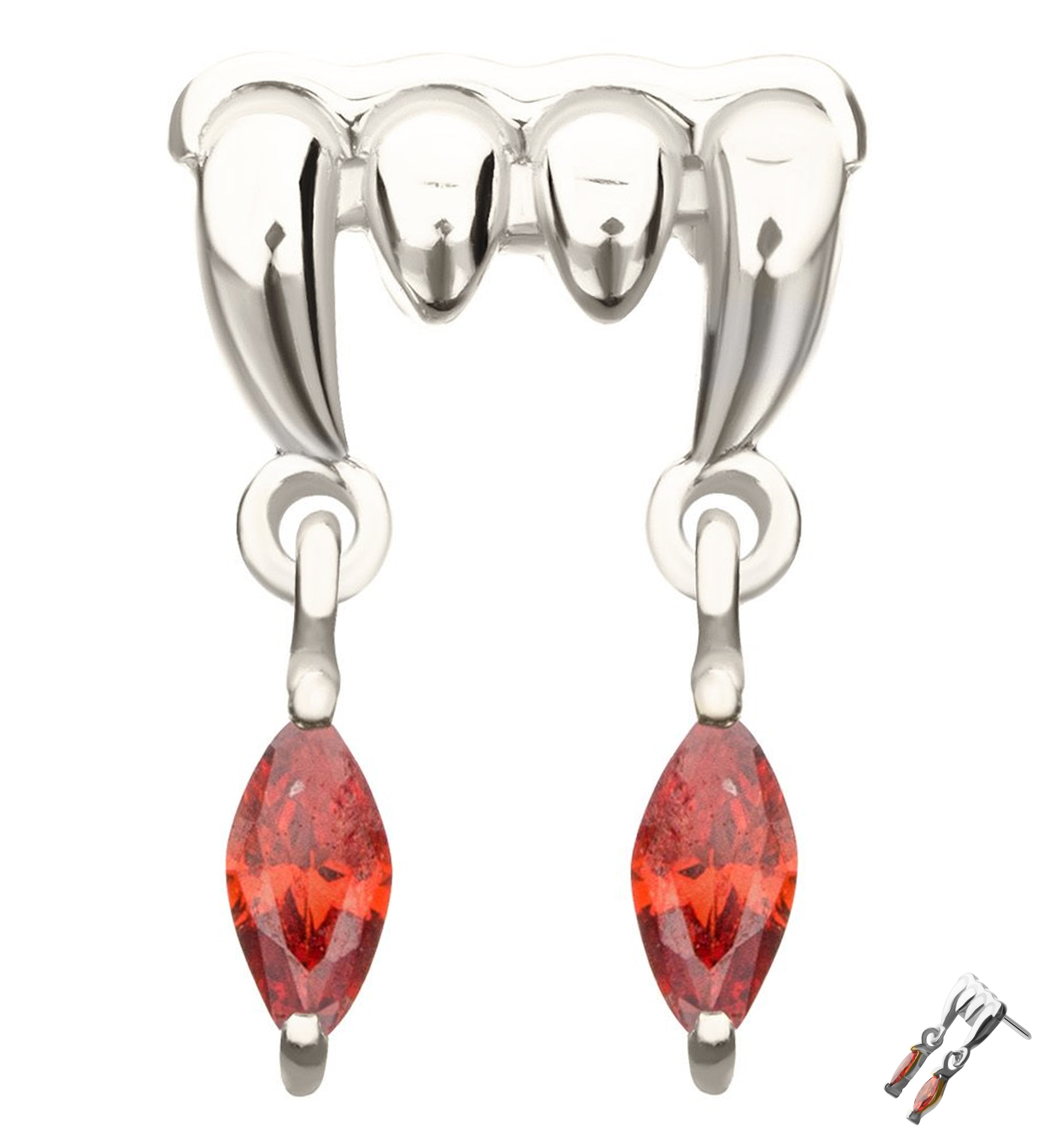 14kt White Gold Fang Garnet CZ Drip Threadless Top