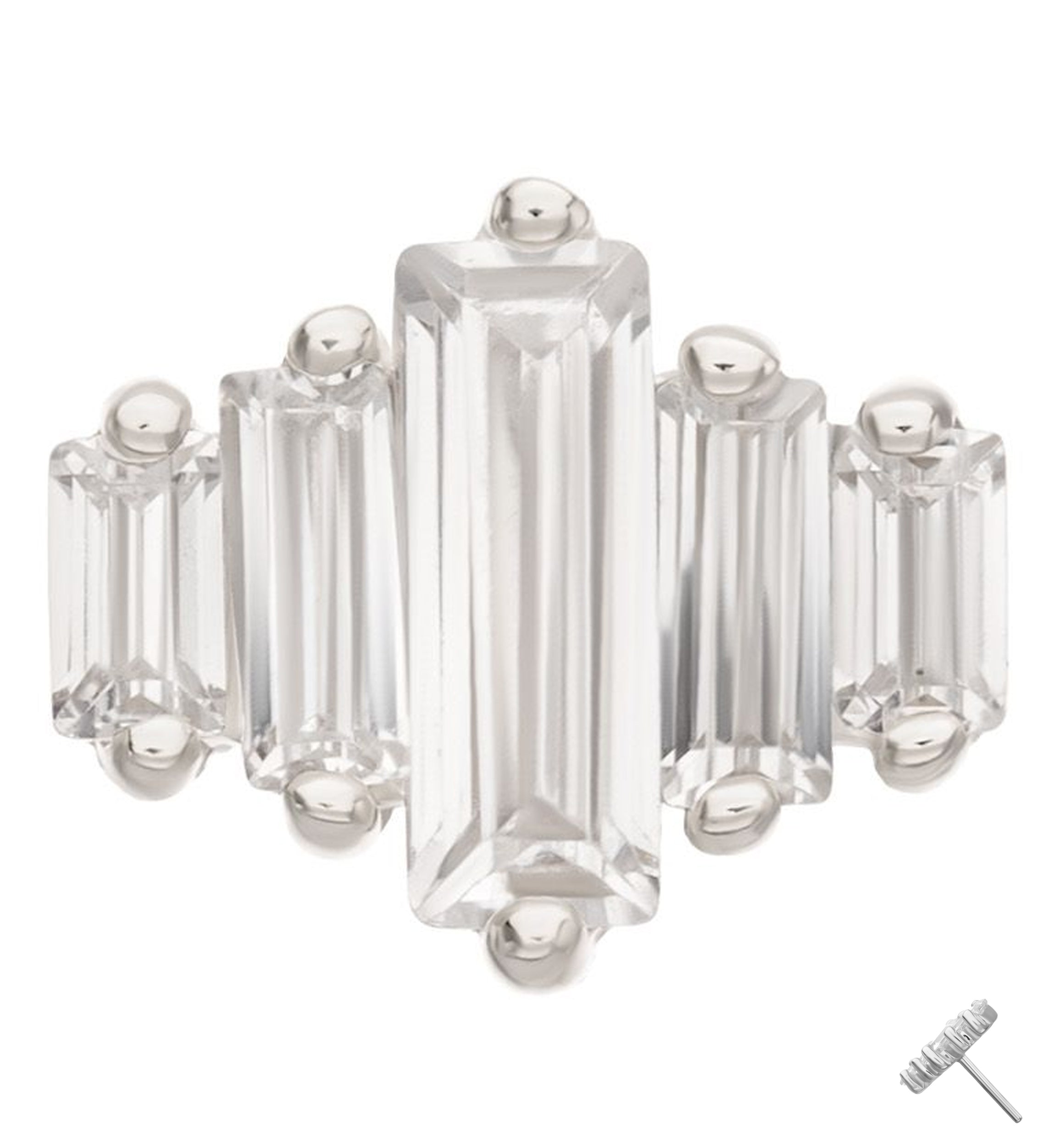 14kt White Gold Geometric Baguette CZ Threadless Top