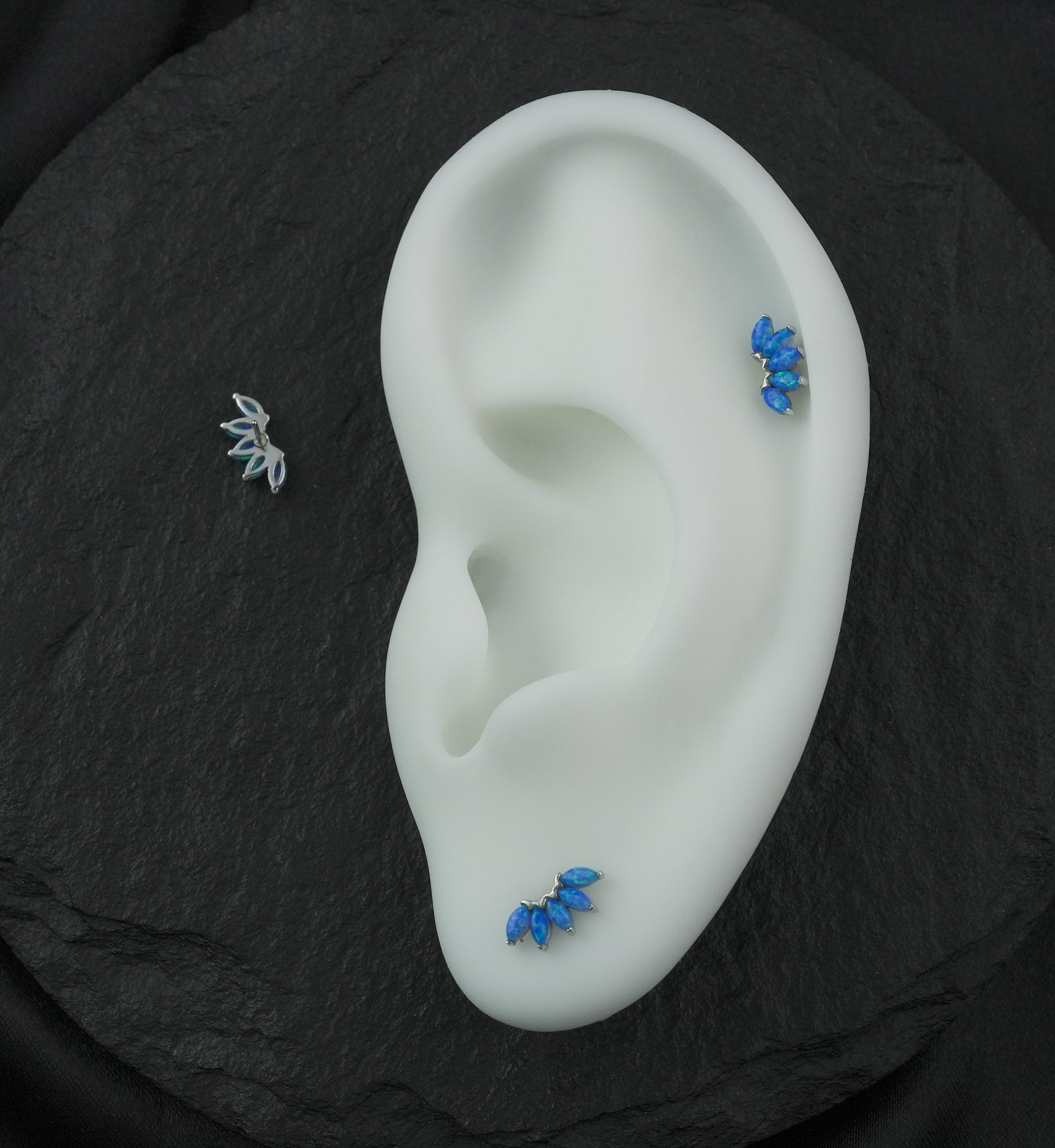 14kt White Gold Half Crown Blue Opalite Threadless Top