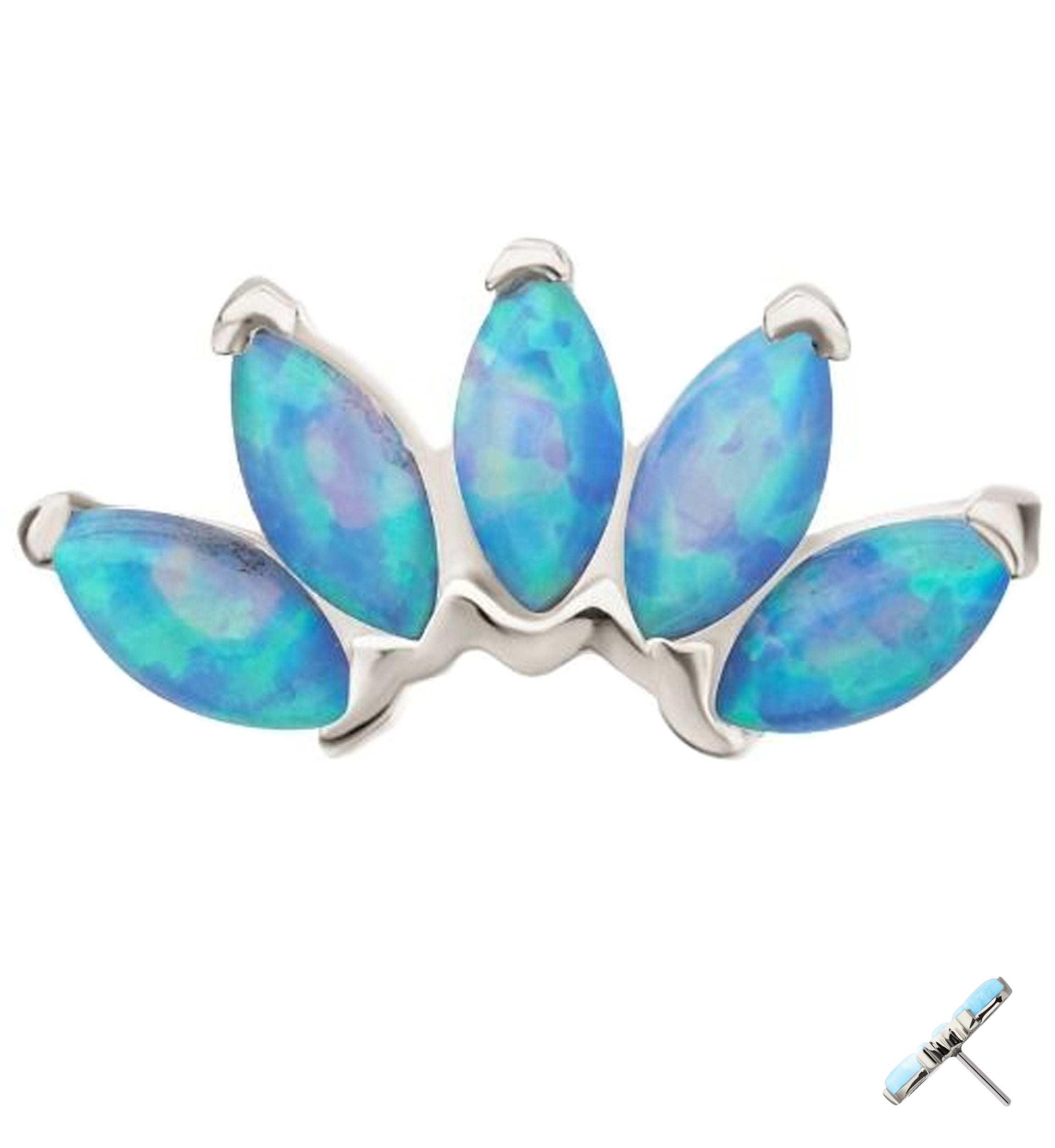 14kt White Gold Half Crown Blue Opalite Threadless Top