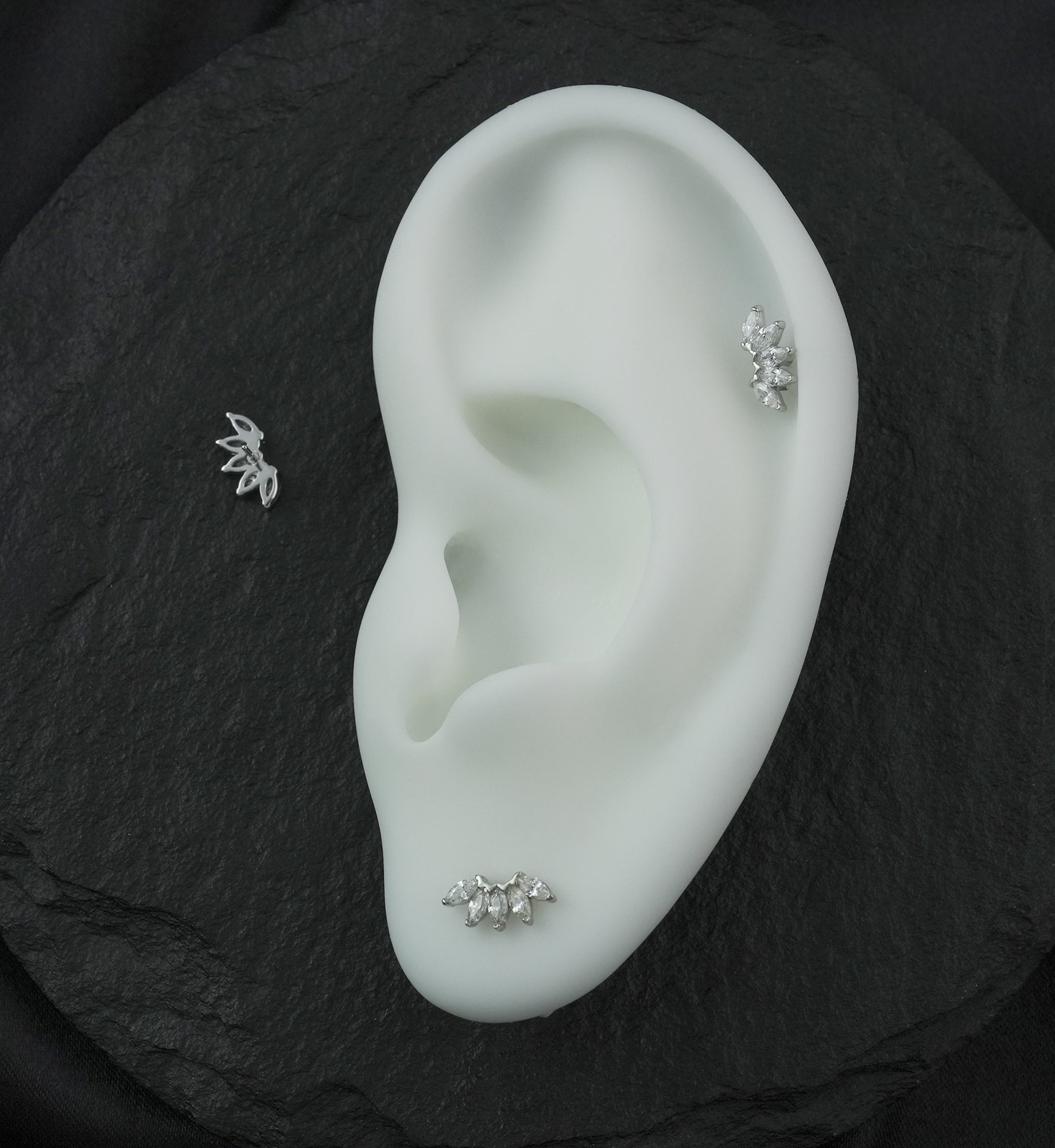 14kt White Gold Half Crown Clear CZ Threadless Top