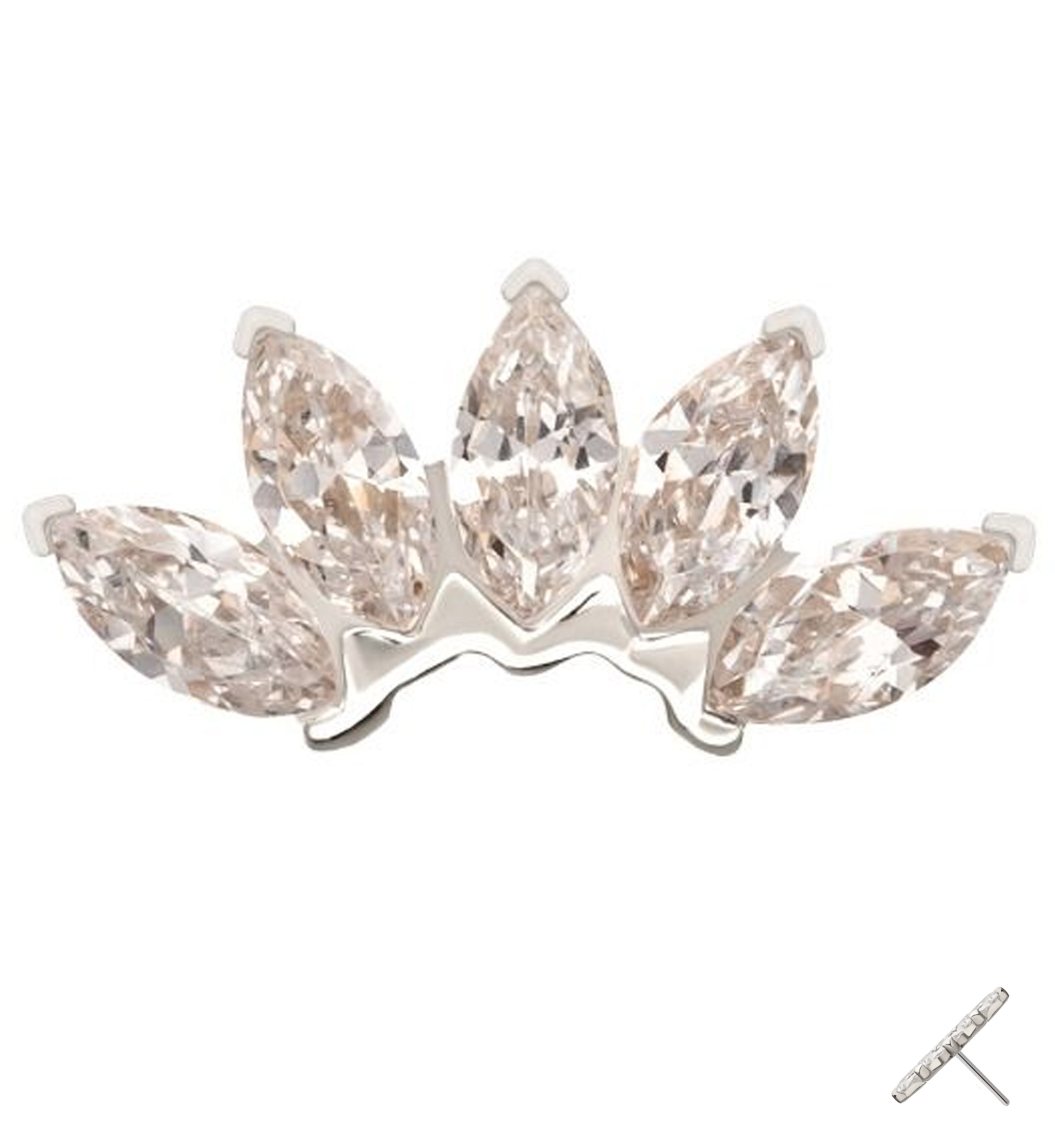 14kt White Gold Half Crown Clear CZ Threadless Top