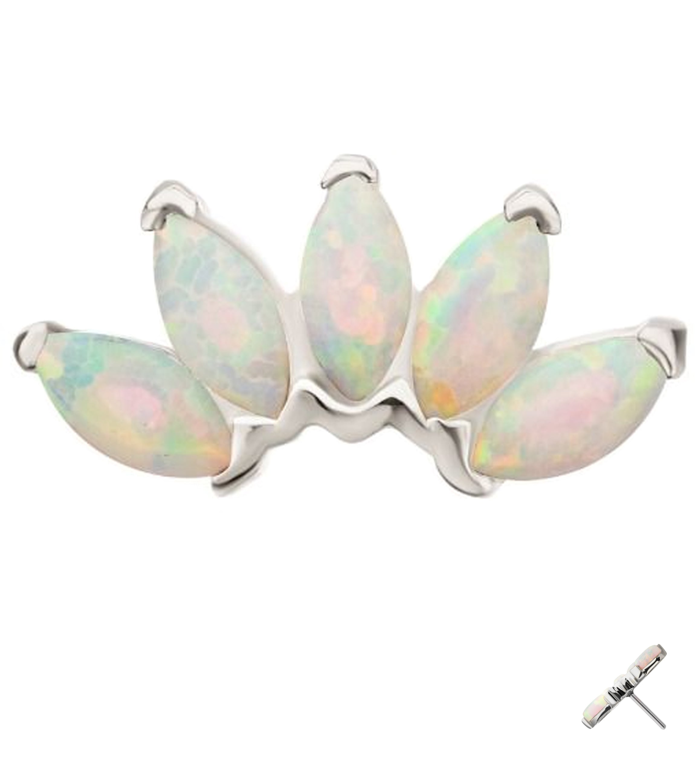 14kt White Gold Half Crown White Opalite Threadless Top