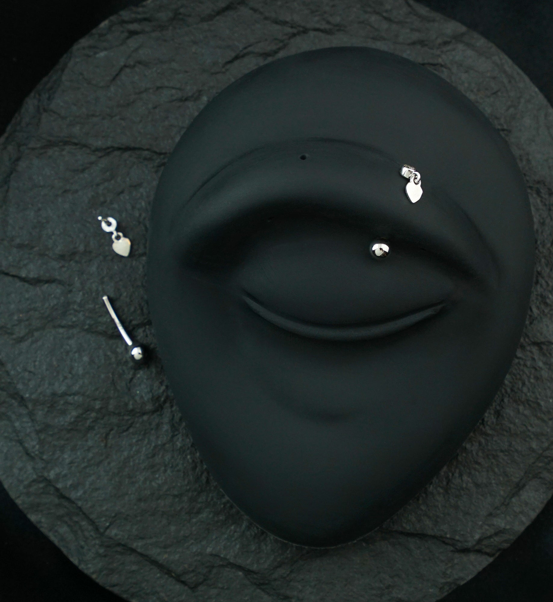 14kt White Gold Heart Dangle Clear CZ Threadless Curved Barbell