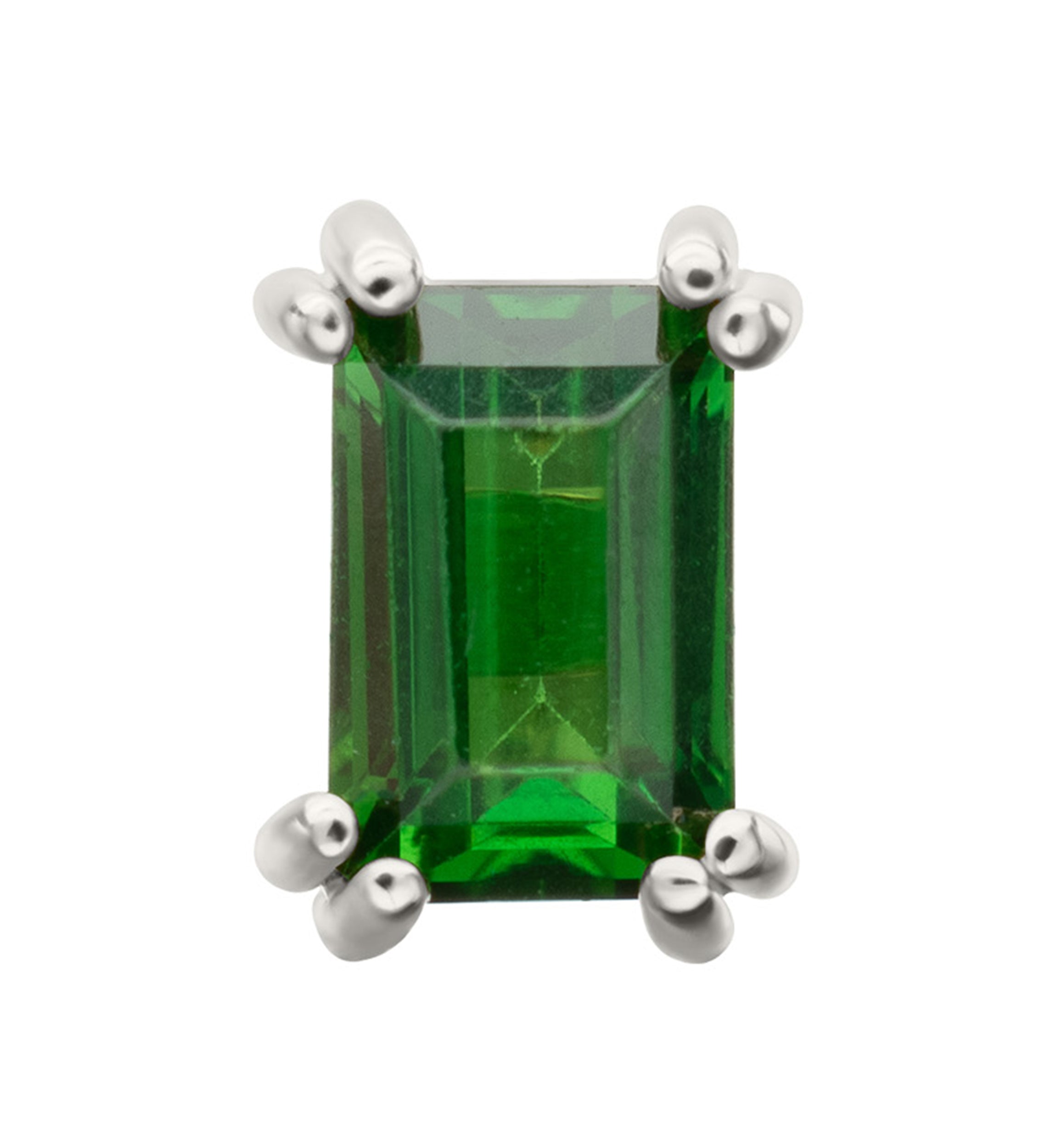 14kt White Gold Mini Rectangle Emerald CZ Threadless Top