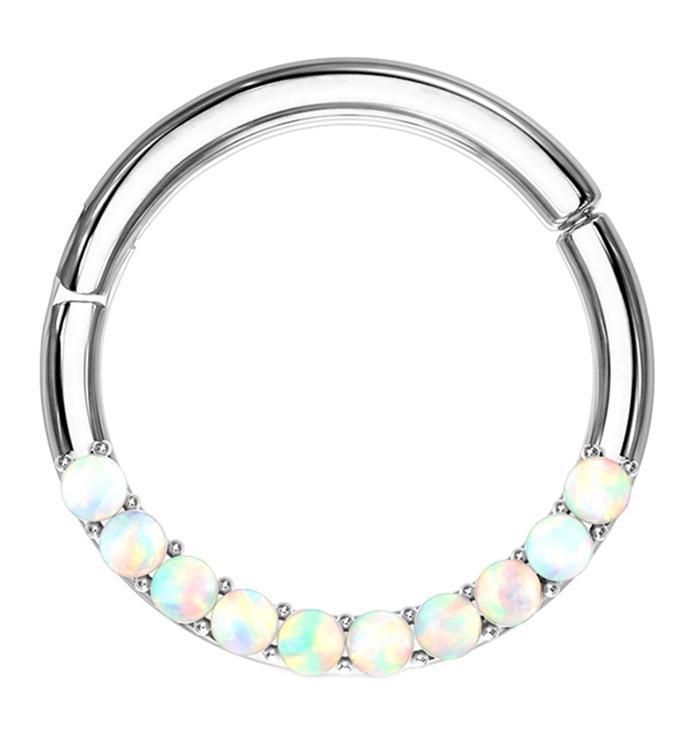 14kt White Gold Opalite Rim Hinged Segment Ring