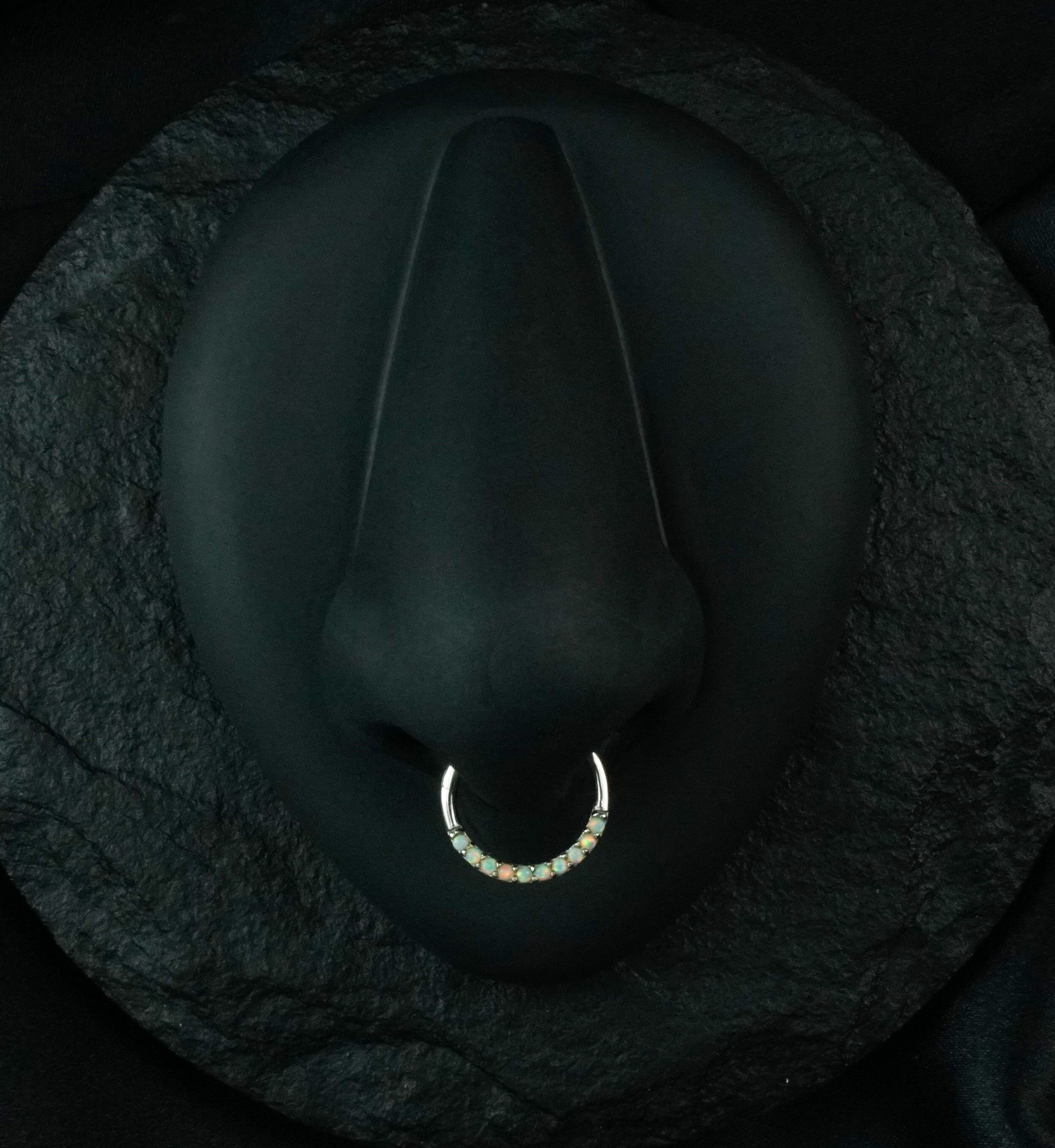 14kt White Gold Opalite Rim Hinged Segment Ring