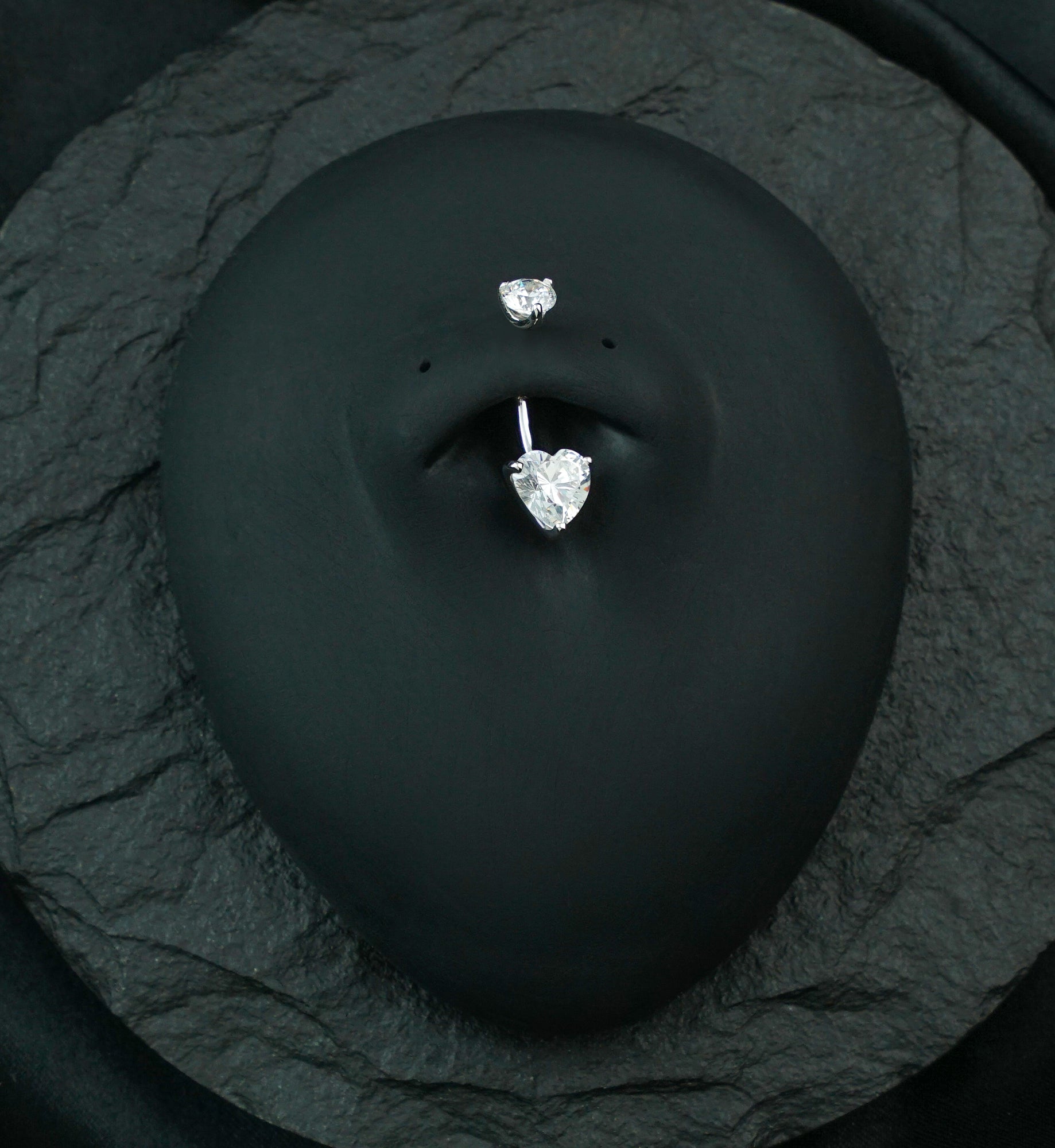 14kt White Gold Prong Heart Clear CZ Belly Button Ring