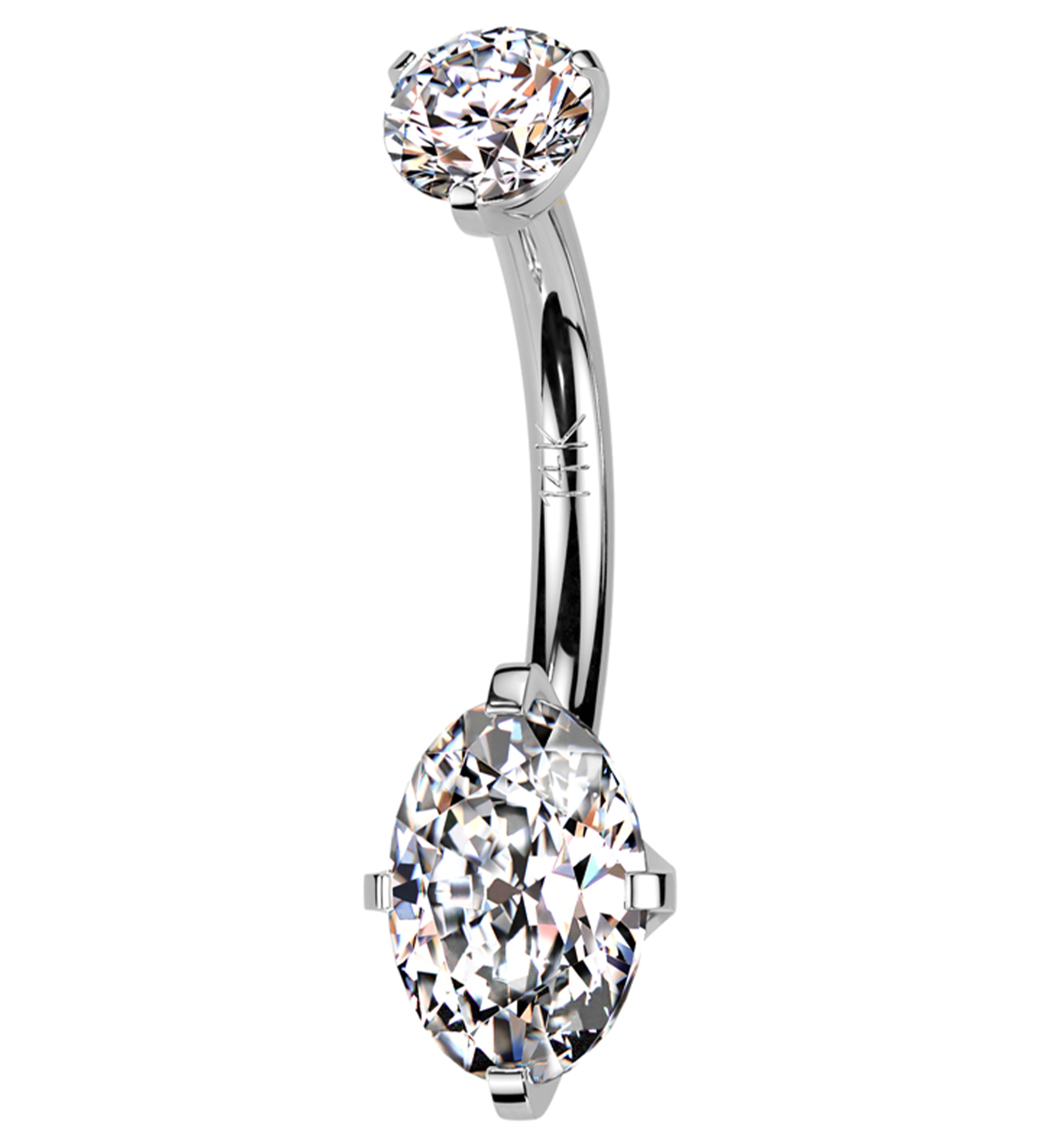 14kt White Gold Prong Oval Clear CZ Belly Button Ring