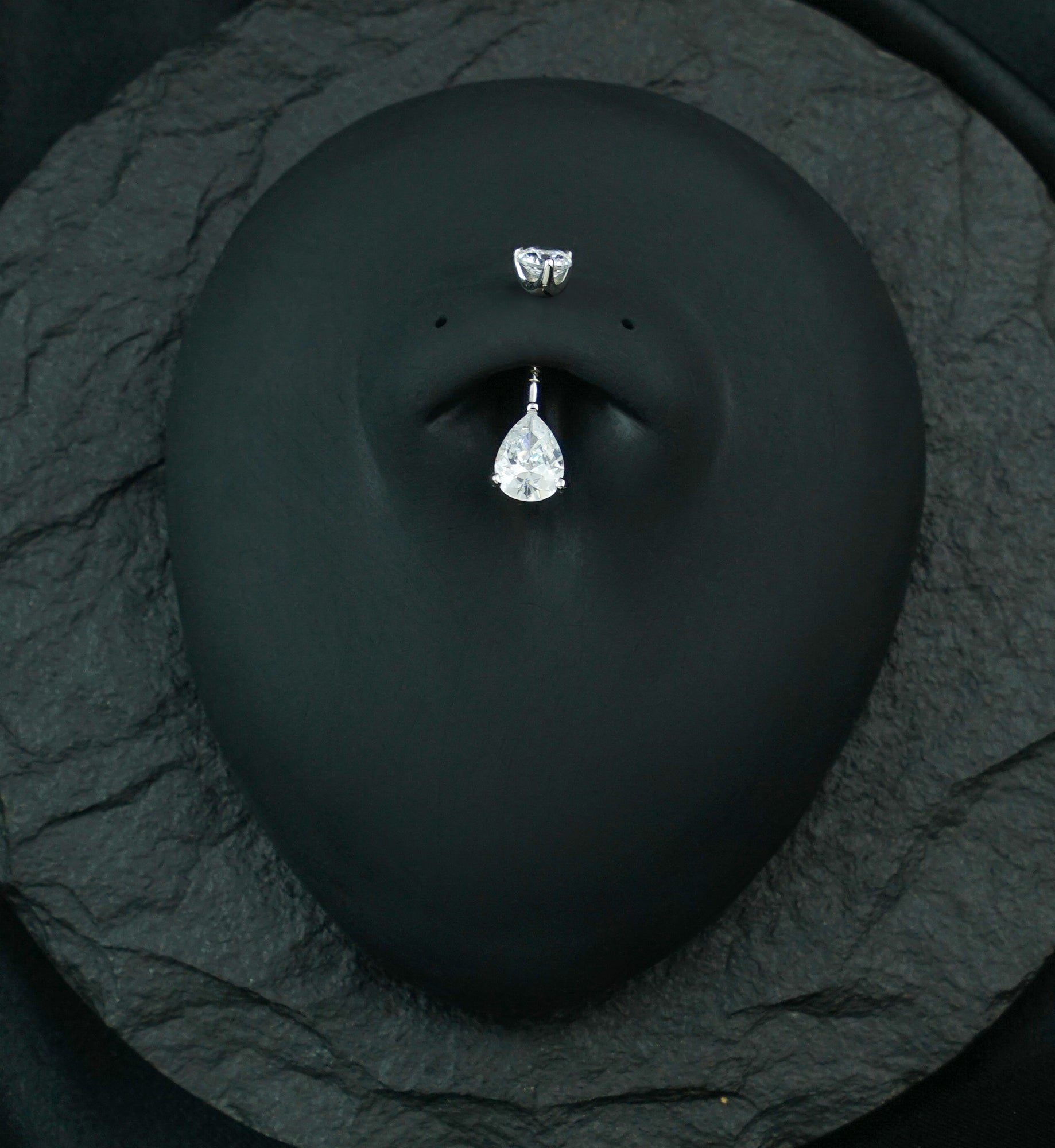 14kt White Gold Prong Teardrop Clear CZ Belly Button Ring