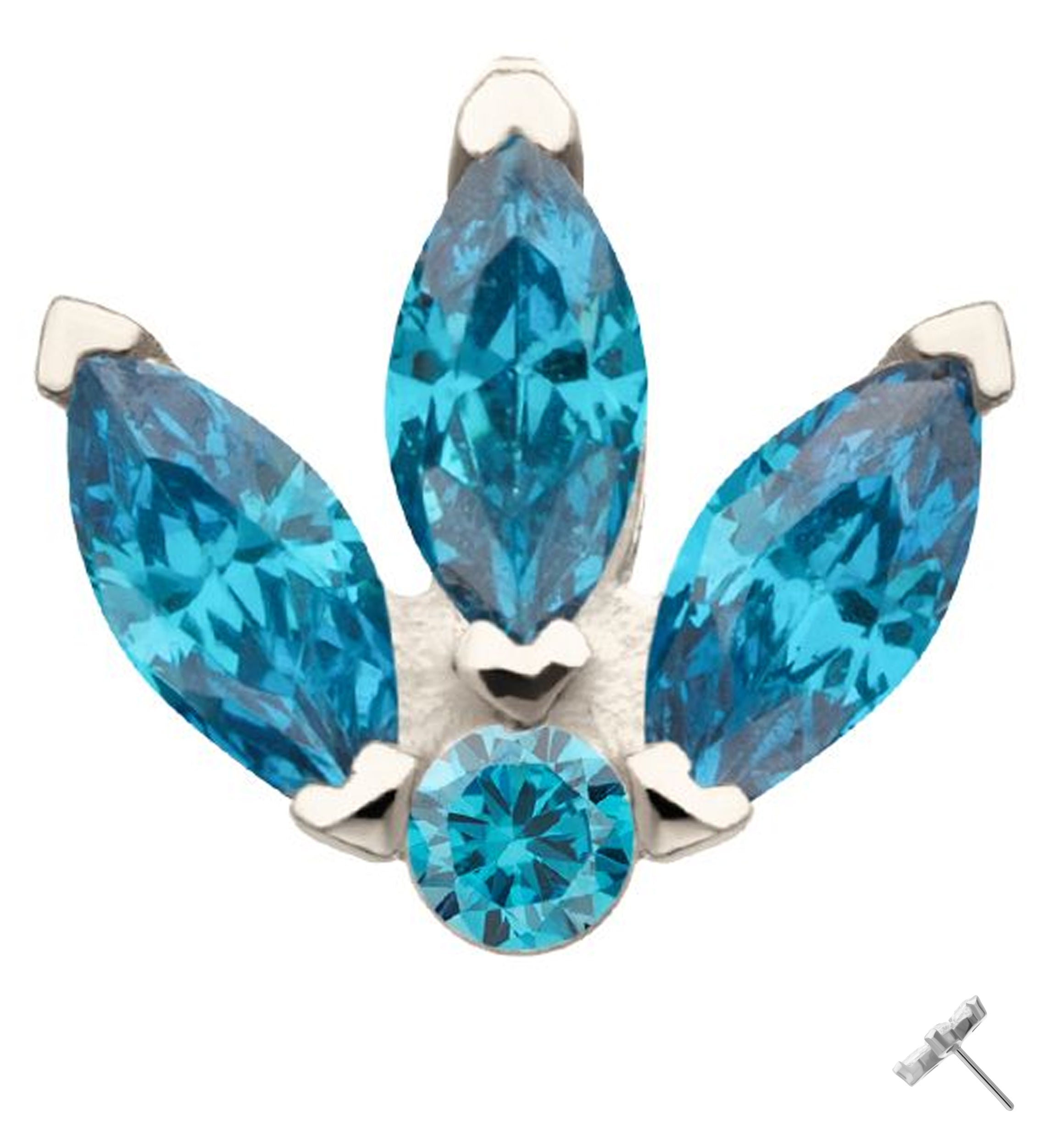 14kt White Gold Tri Sepal Blue Topaz CZ Threadless Top