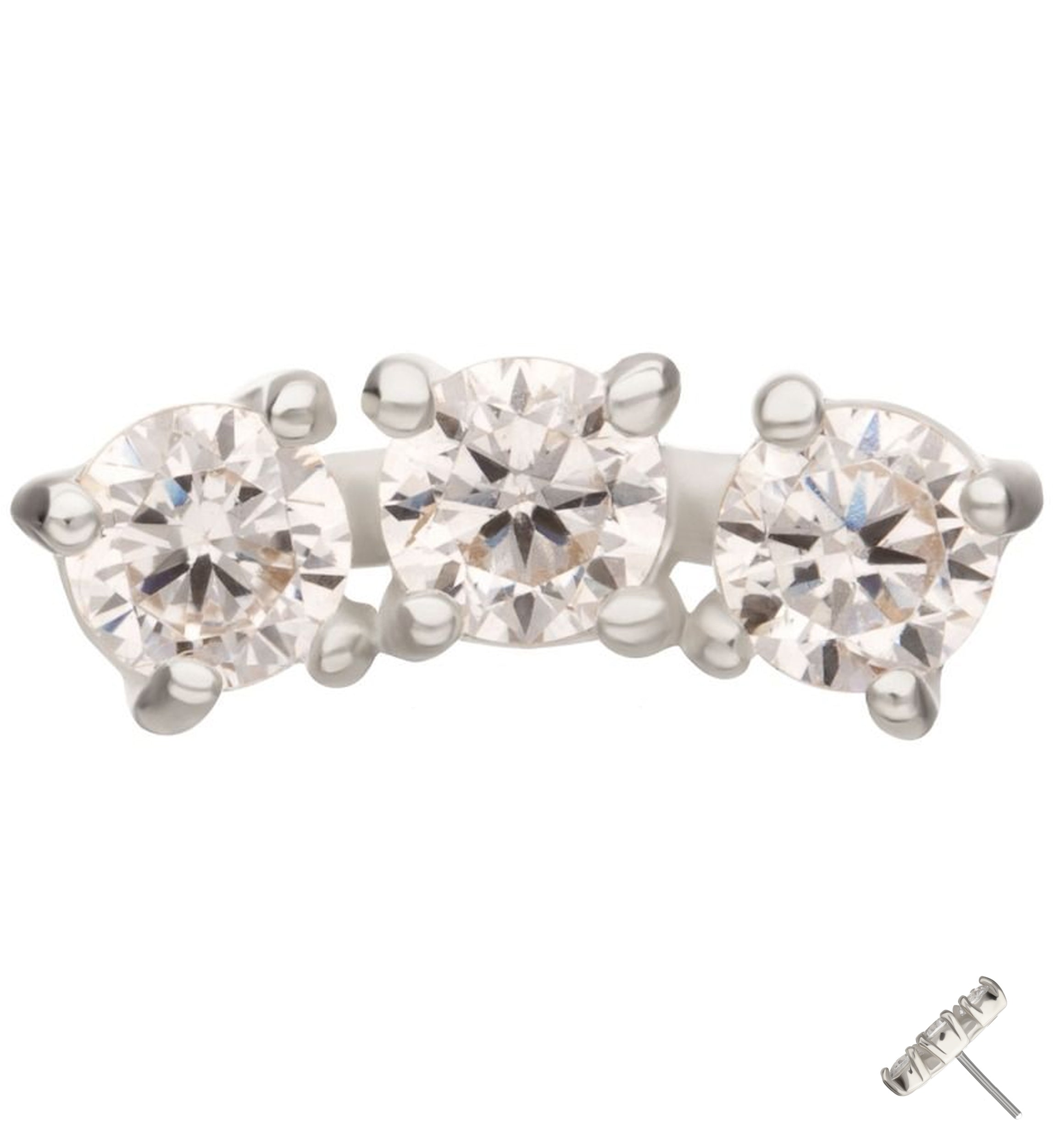 14kt White Gold Triple Clear CZ Arch Threadless Top