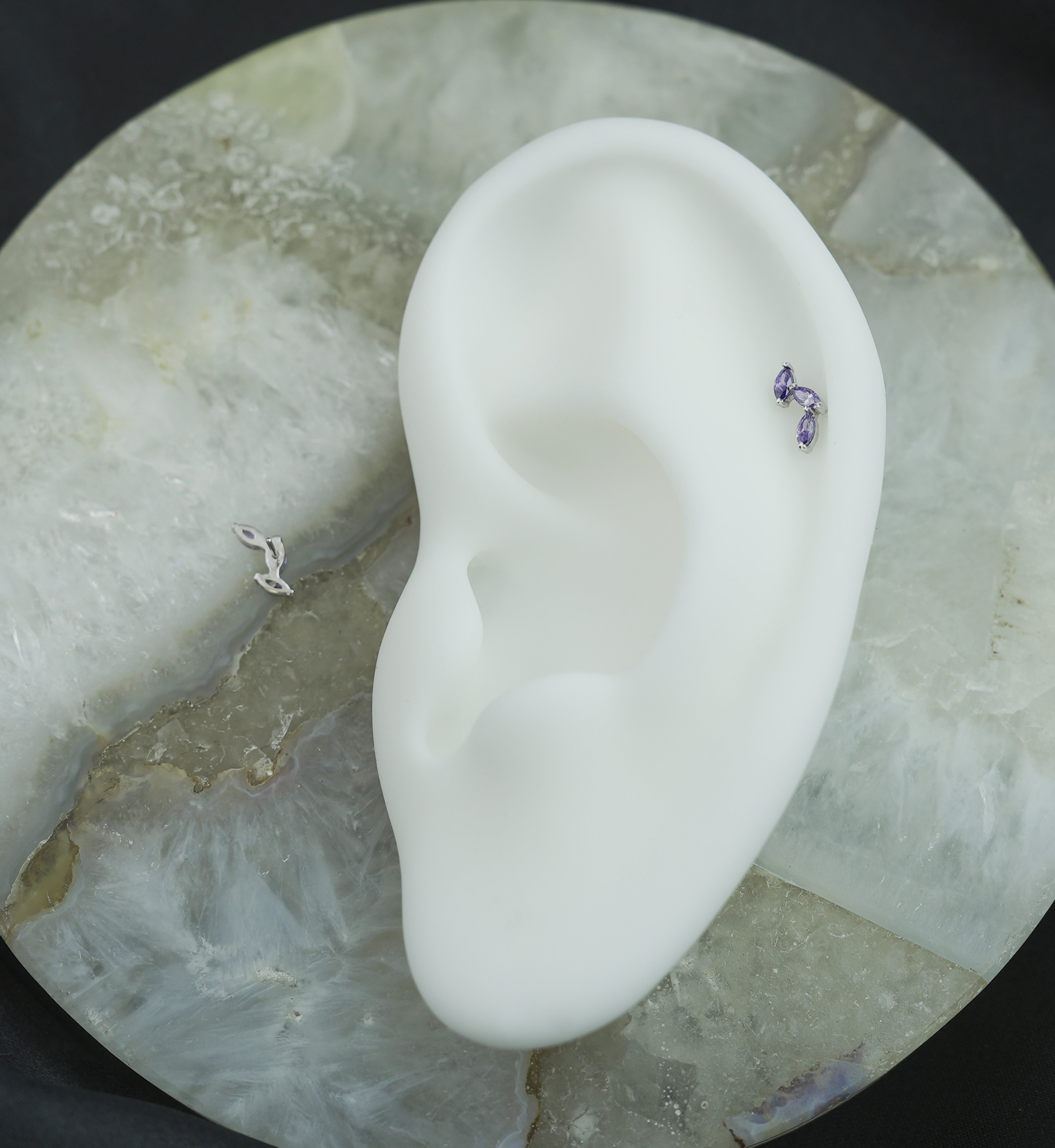 14kt White Gold Triple Marquise Vine Amethyst CZ Threadless Top