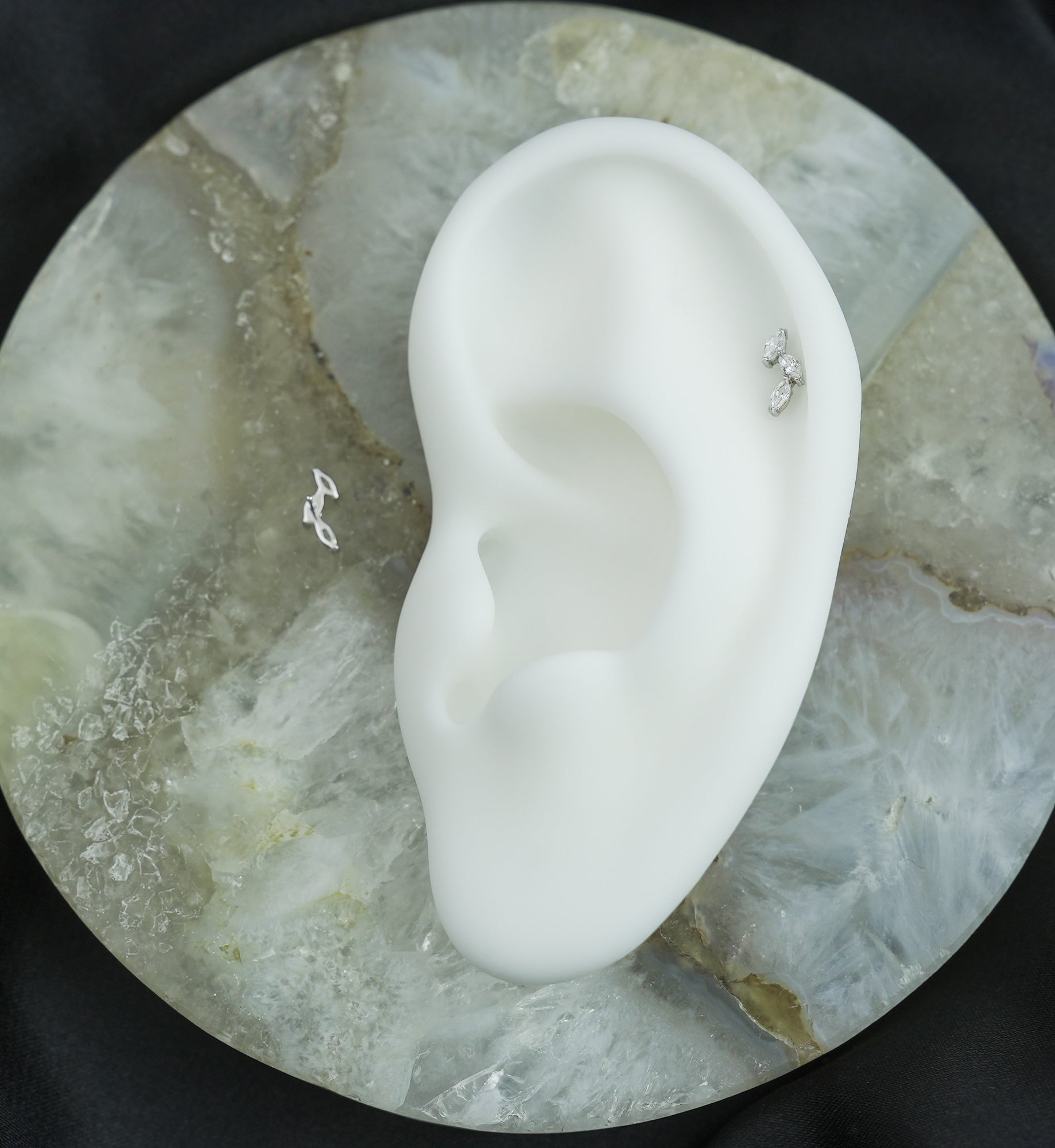 14kt White Gold Triple Marquise Vine Clear CZ Threadless Top