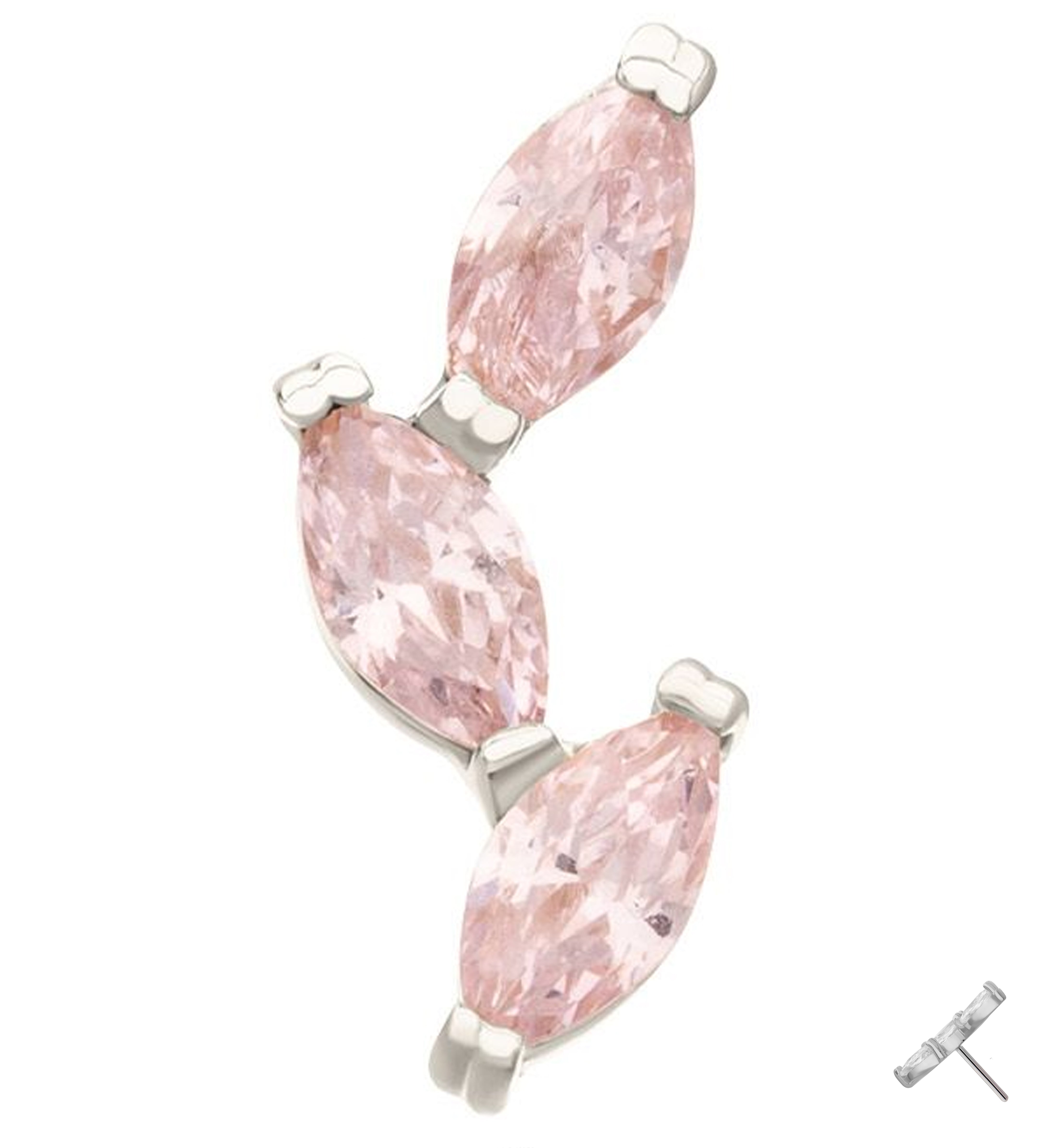 14kt White Gold Triple Marquise Vine Light Pink CZ Threadless Top
