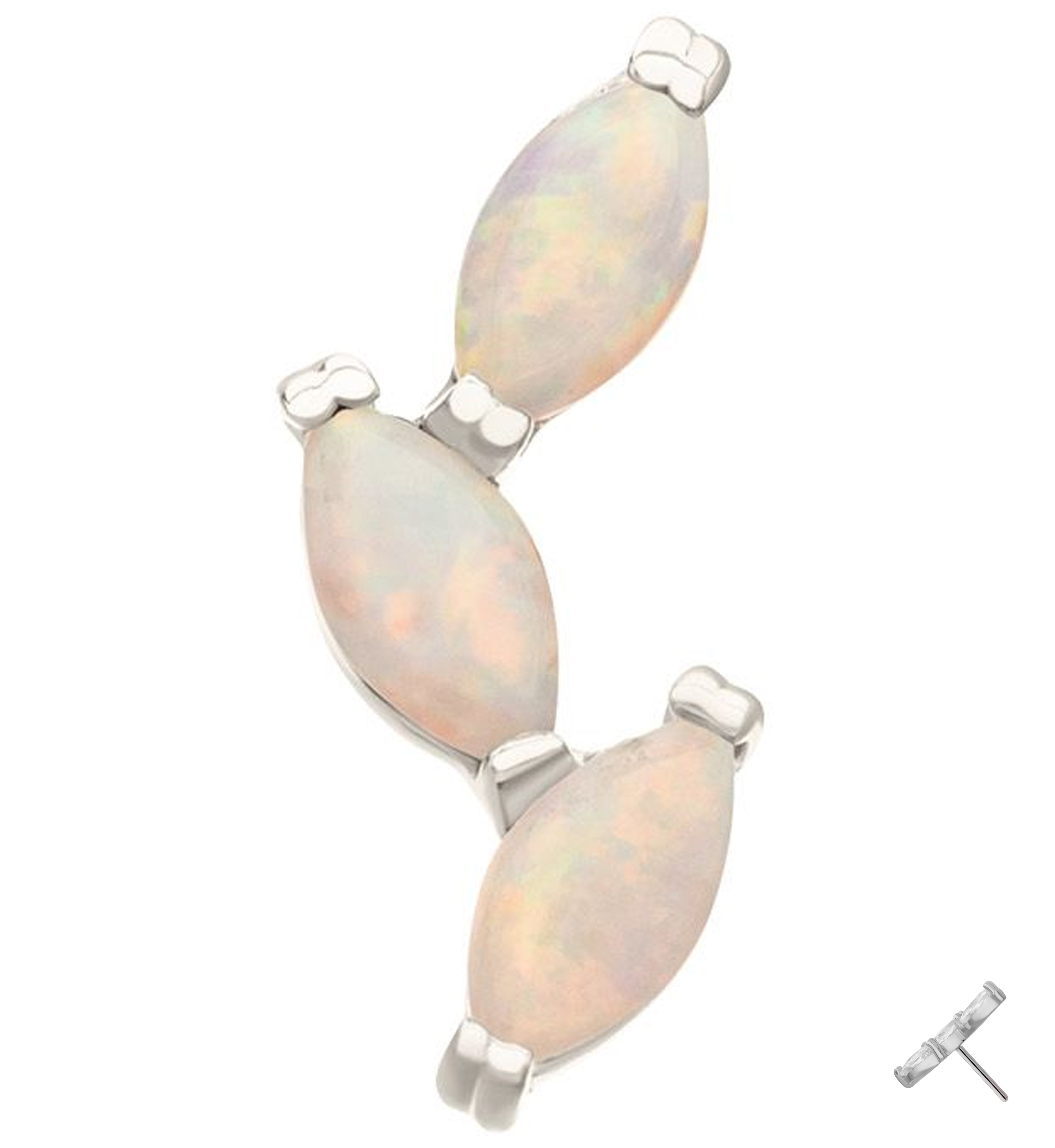 14kt White Gold Triple Marquise Vine White Opalite Threadless Top