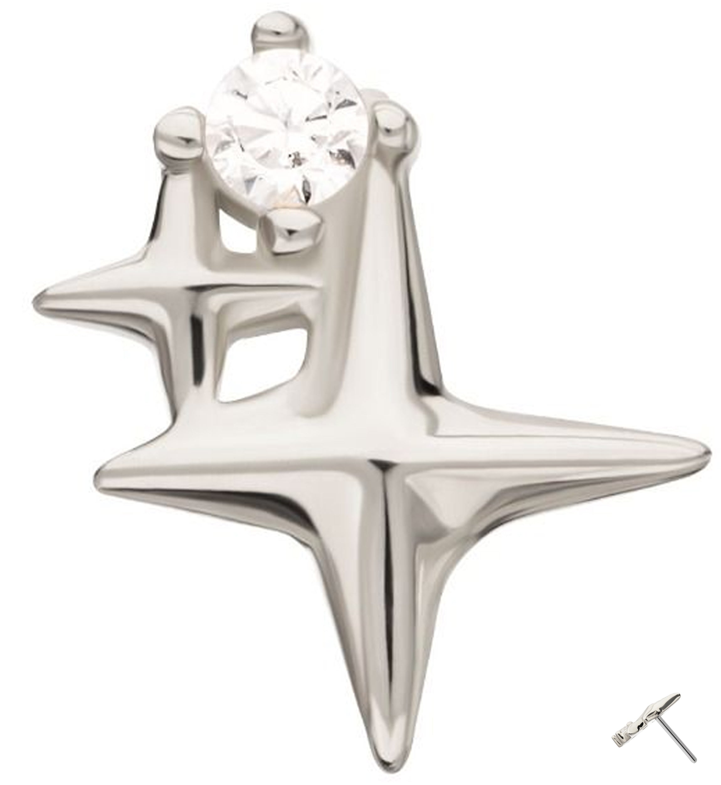 14kt White Gold Twinkle Star Clear CZ Threadless Top