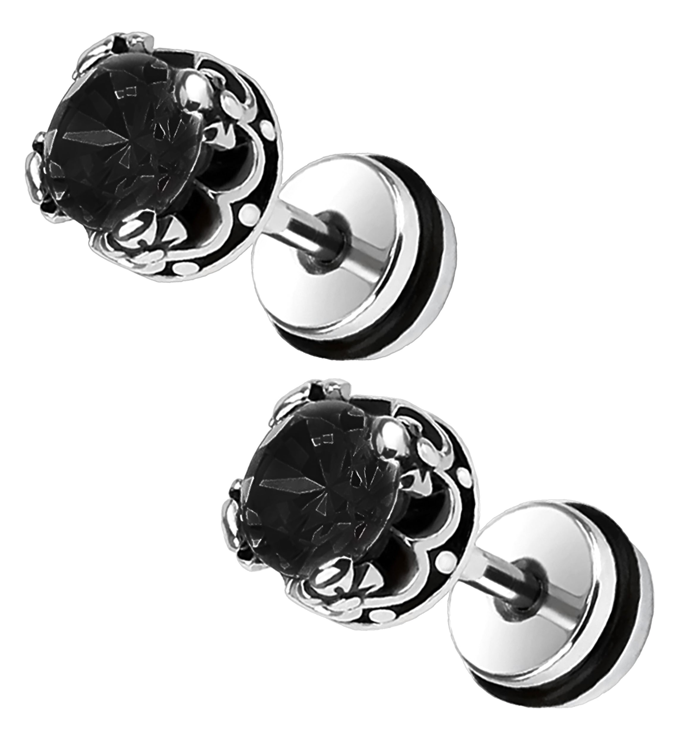 16G Black Crest CZ Steel Fake Plugs - Gauges