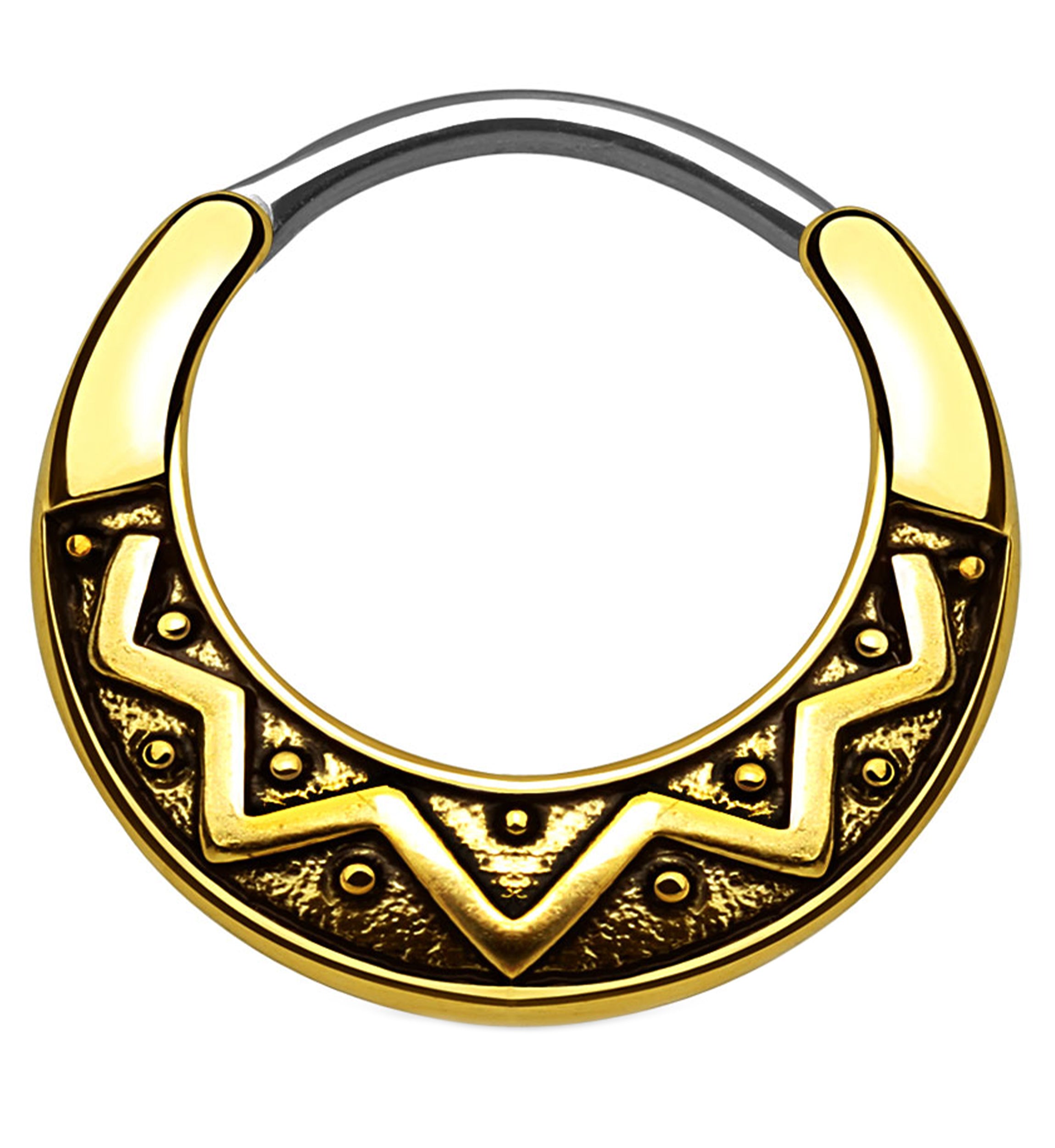 16G Golden Mayan Fan Brass Septum Clicker