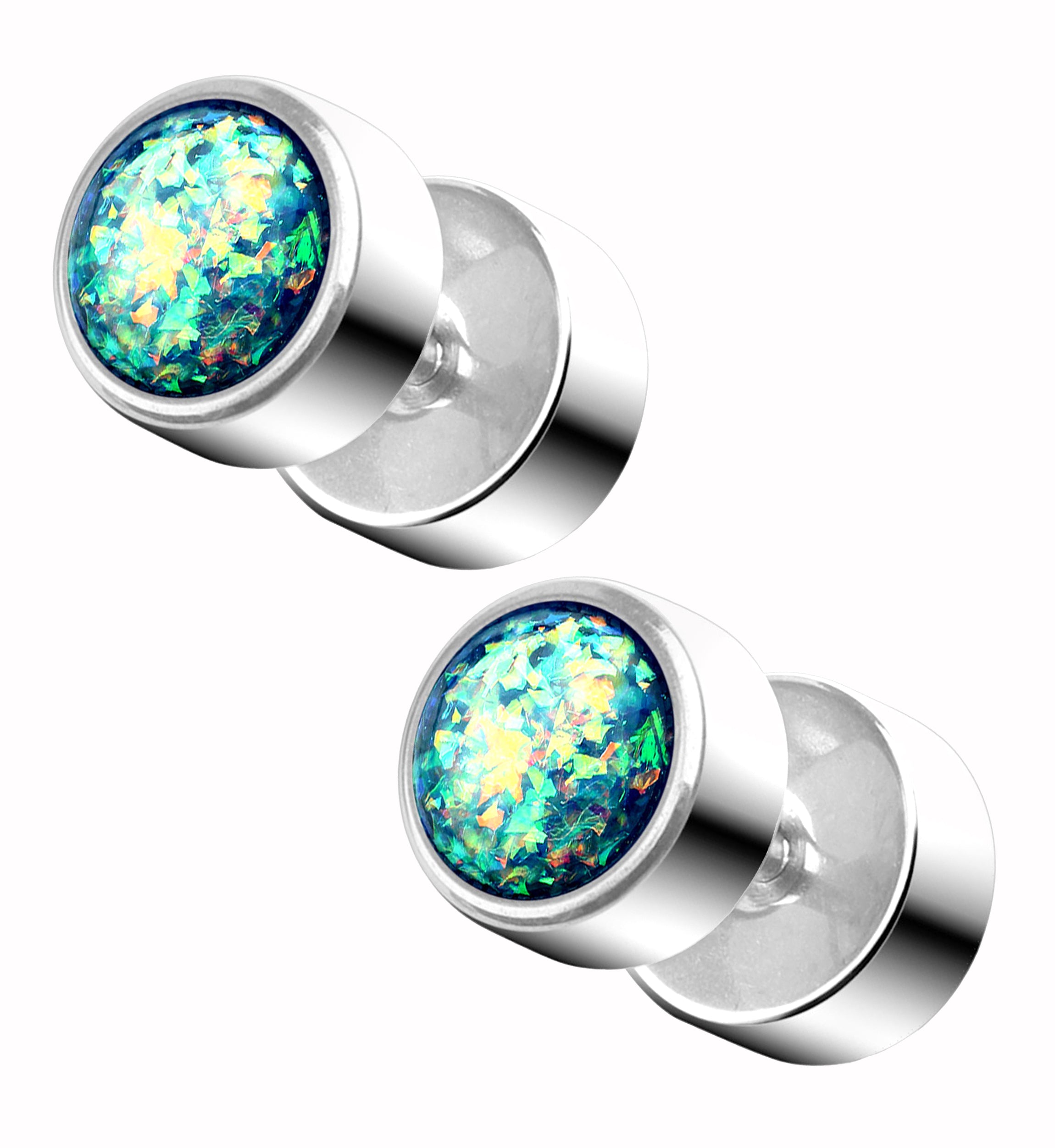 16G Green Opal Steel Fake Plugs - Gauges