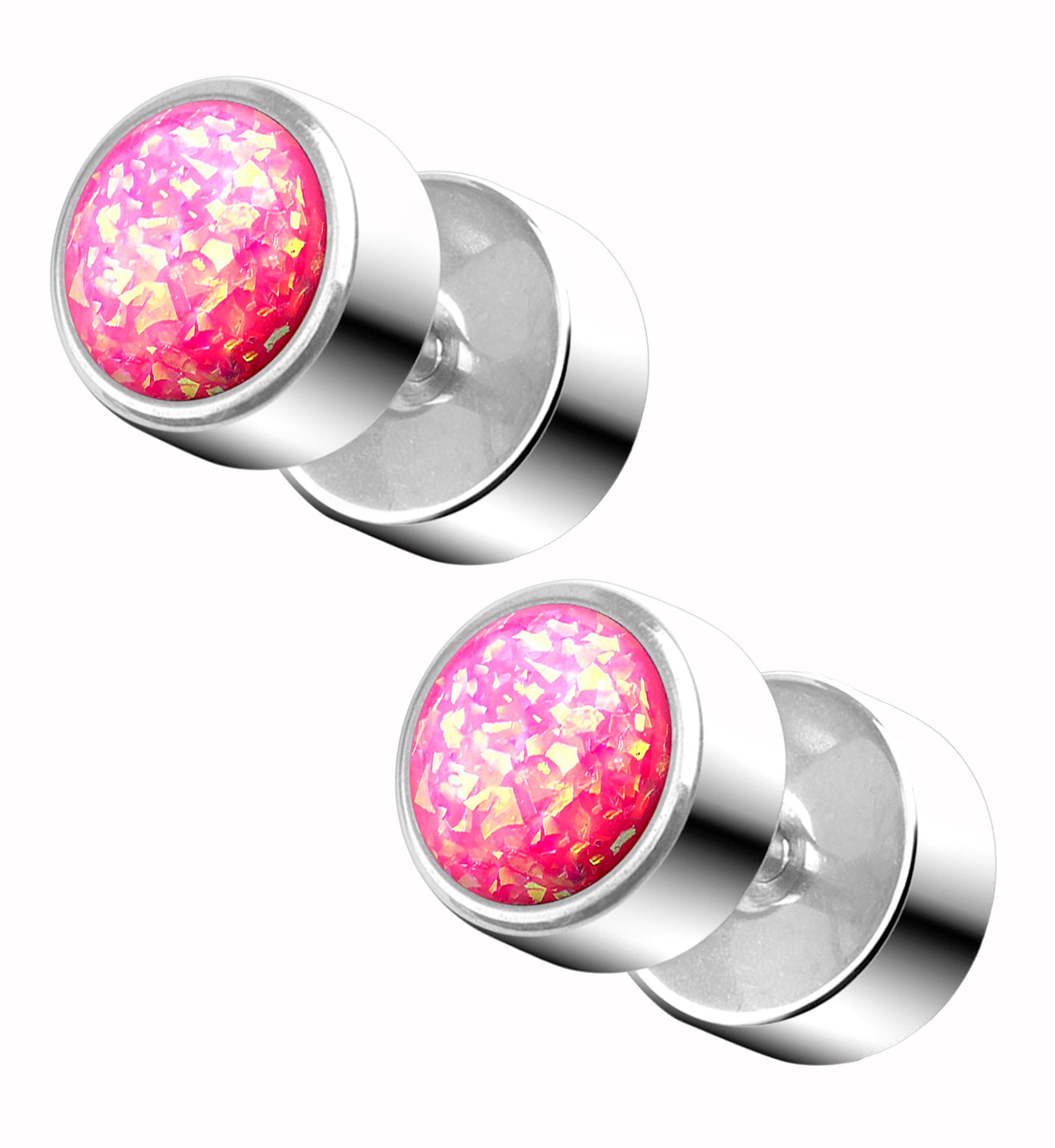 16G Pink Opal Steel Fake Plugs - Gauges
