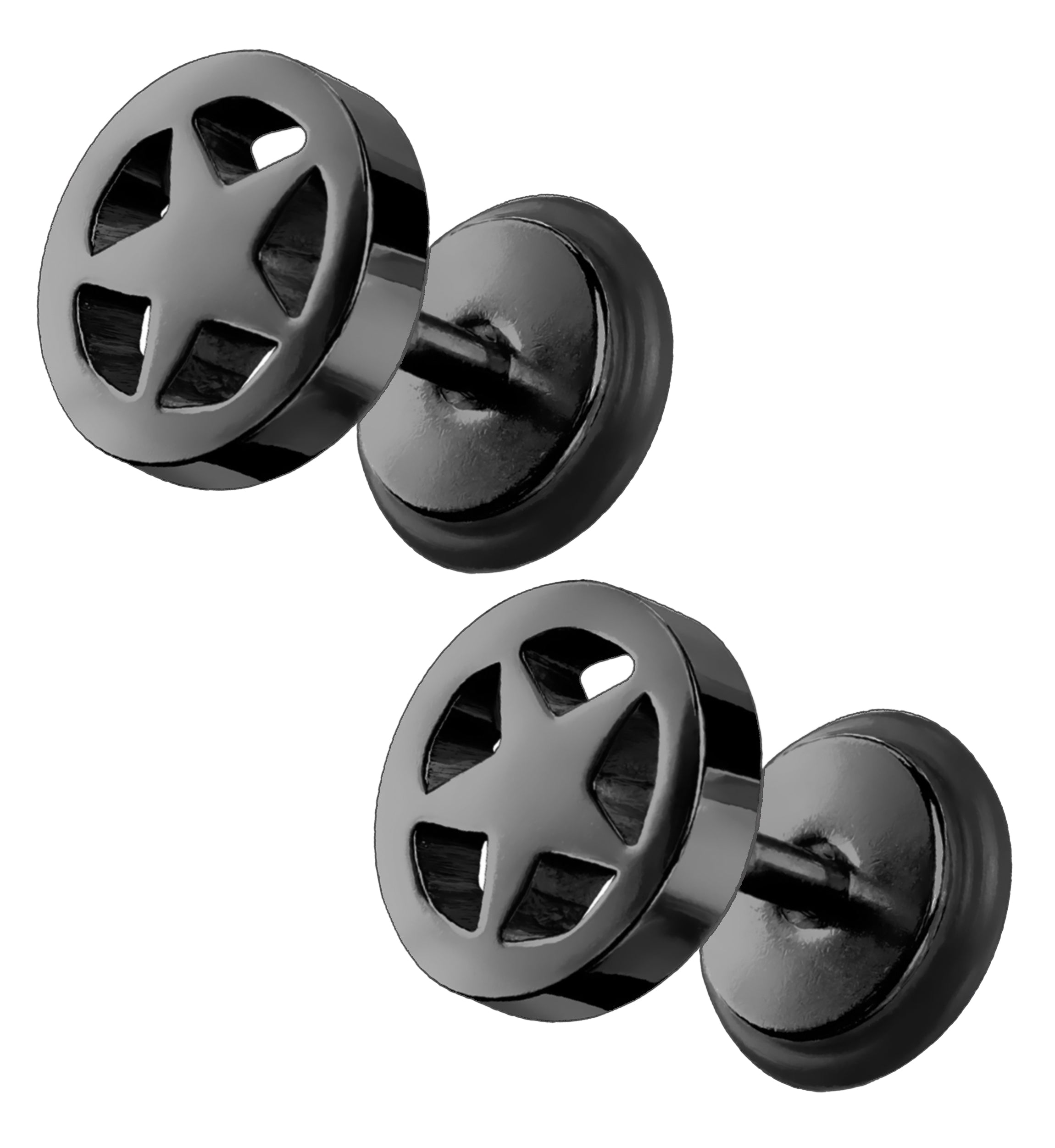 16G Black PVD Star Fake Gauges - Plugs