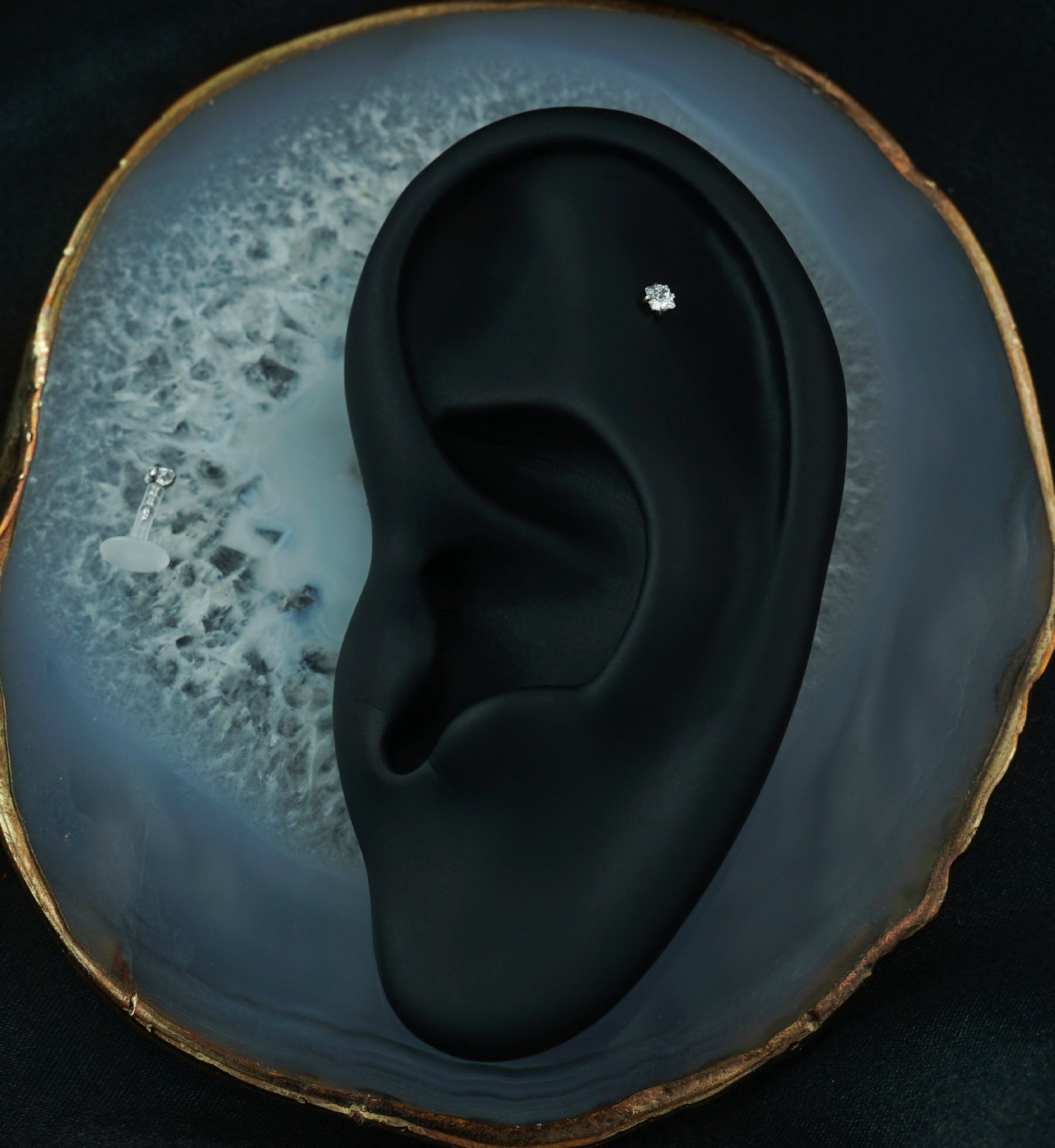 16G Square CZ Bioflex Labret Post