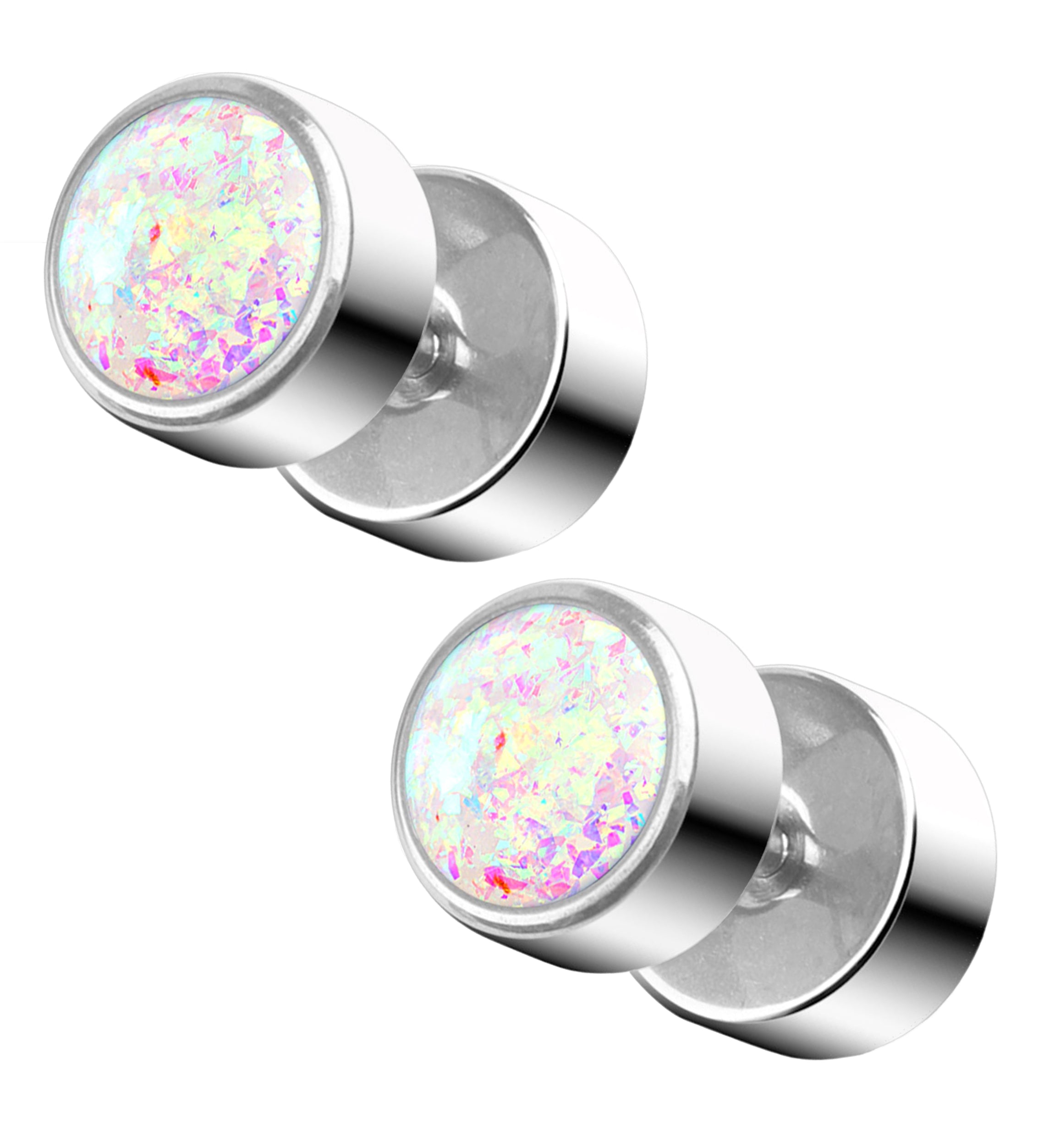 16G White Opal Steel Fake Plugs - Gauges