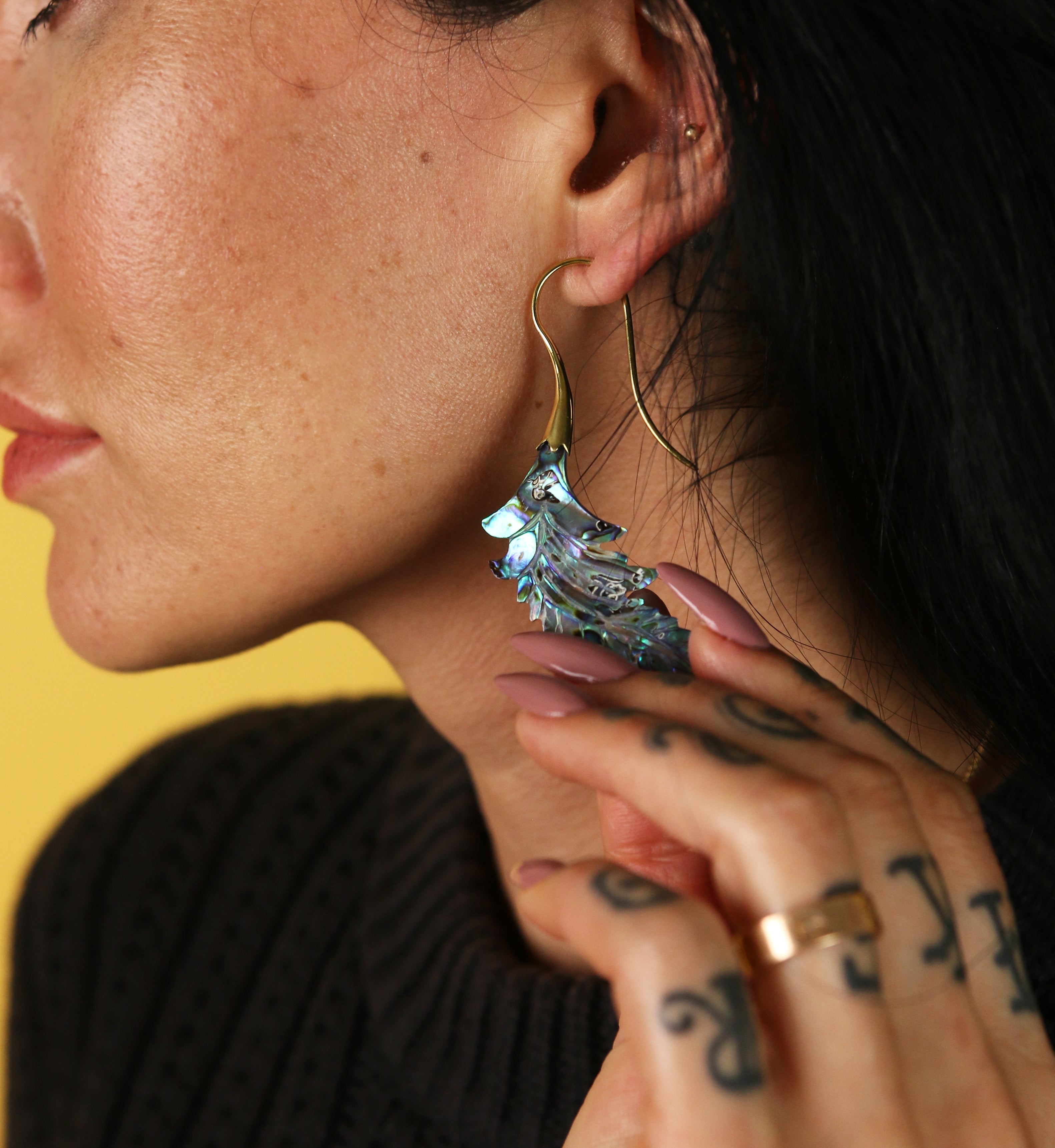 18G Feather Brass Abalone Hangers / Earrings