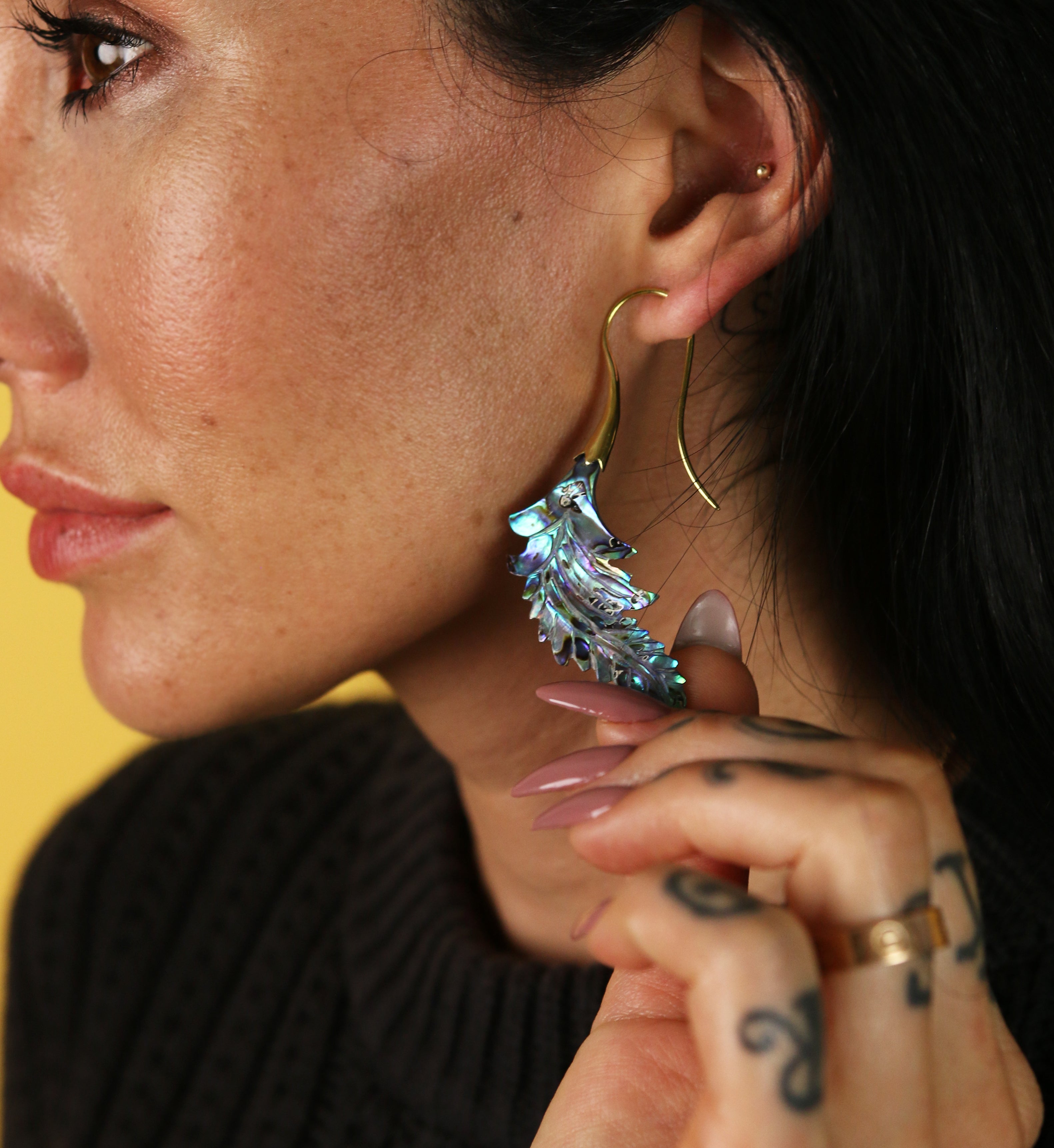 18G Feather Brass Abalone Hangers / Earrings