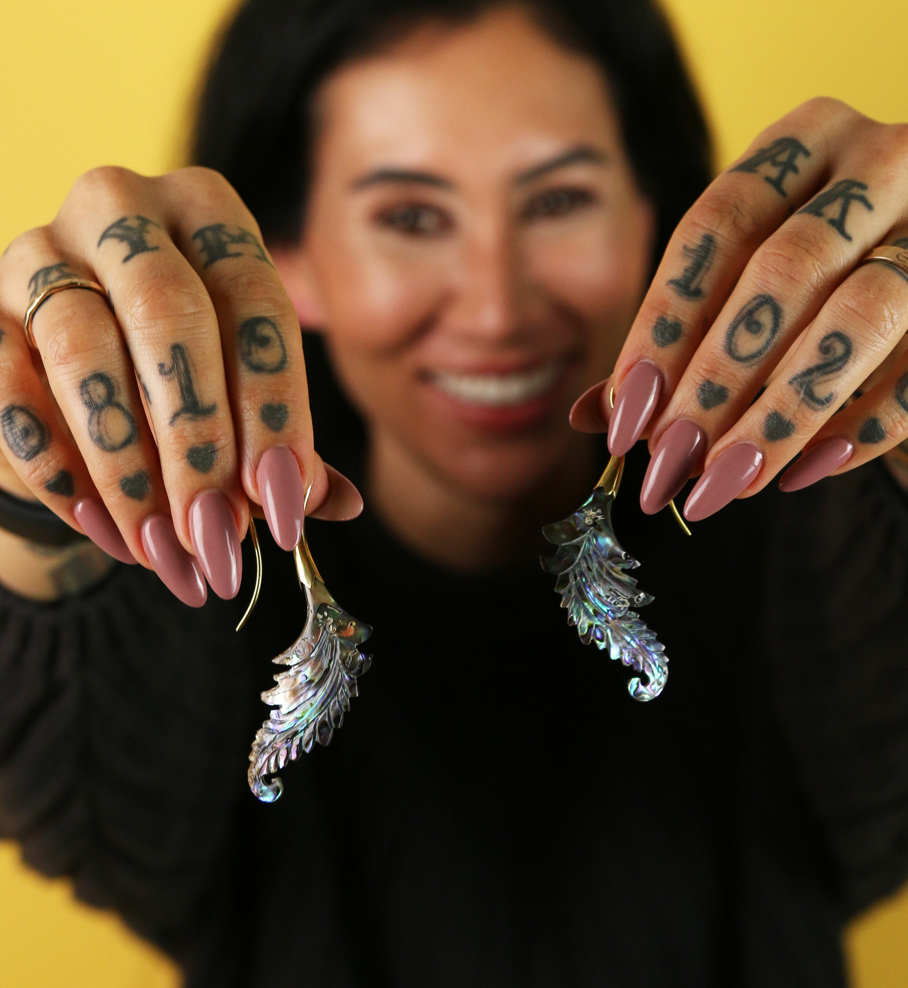 18G Feather Brass Abalone Hangers / Earrings