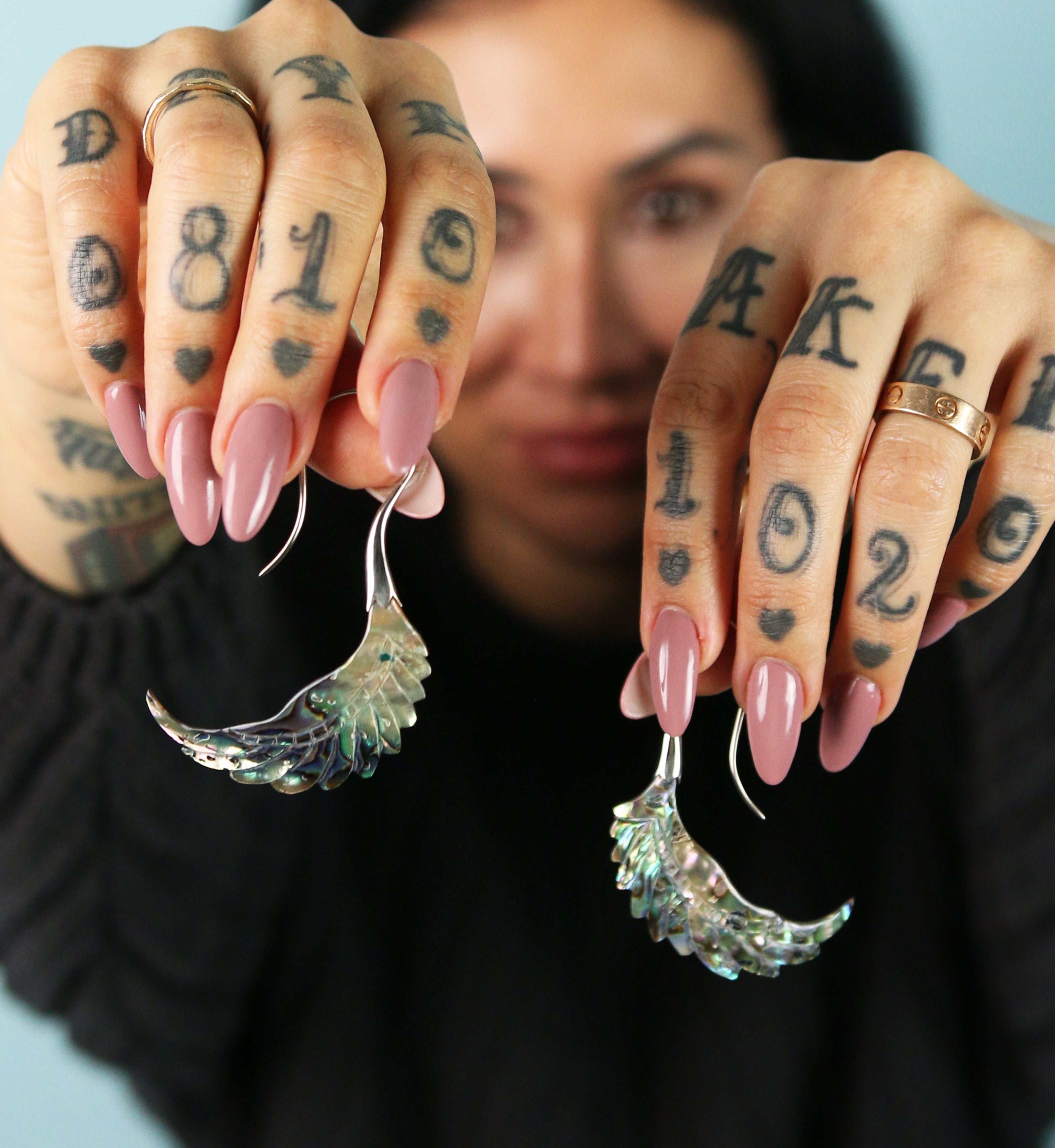 18G Pinion White Brass Abalone Hangers / Earrings