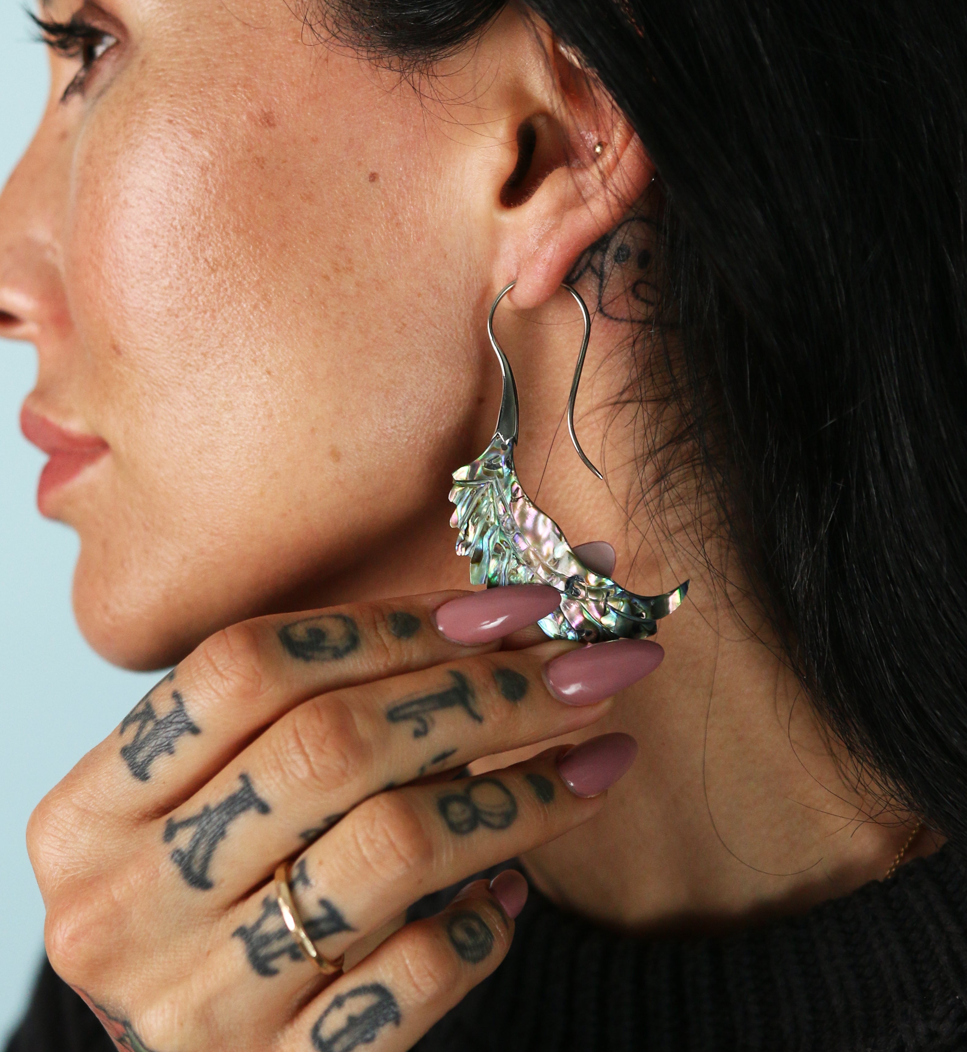 18G Pinion White Brass Abalone Hangers / Earrings