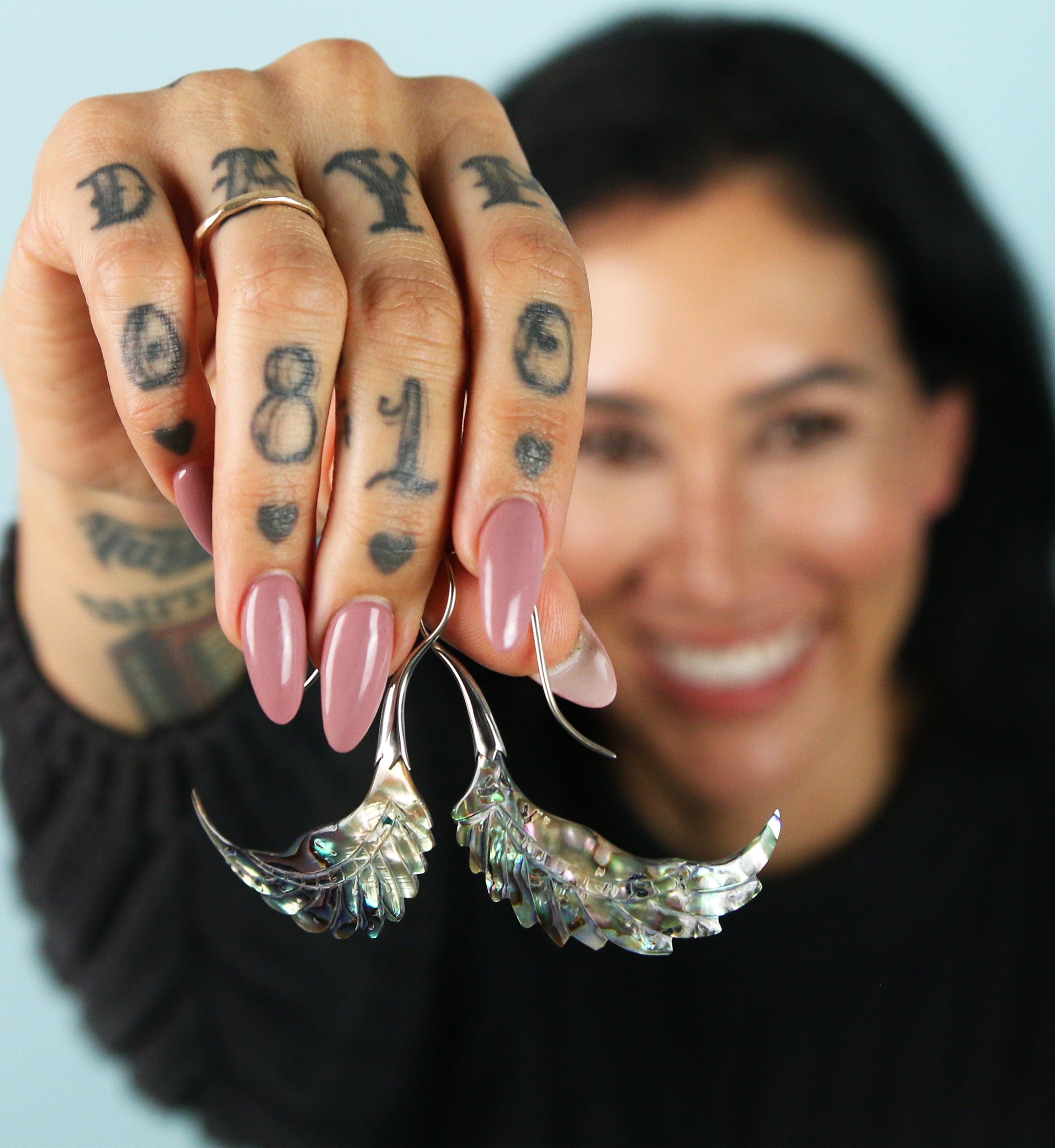 18G Pinion White Brass Abalone Hangers / Earrings