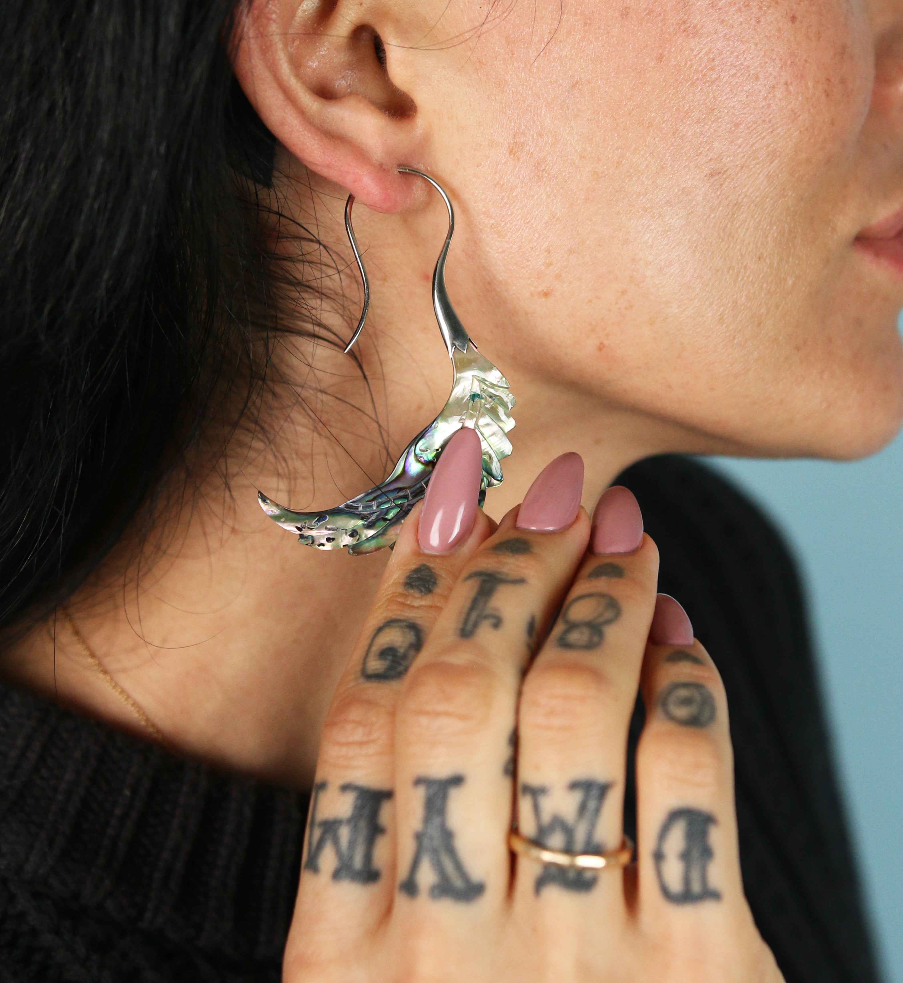 18G Pinion White Brass Abalone Hangers / Earrings