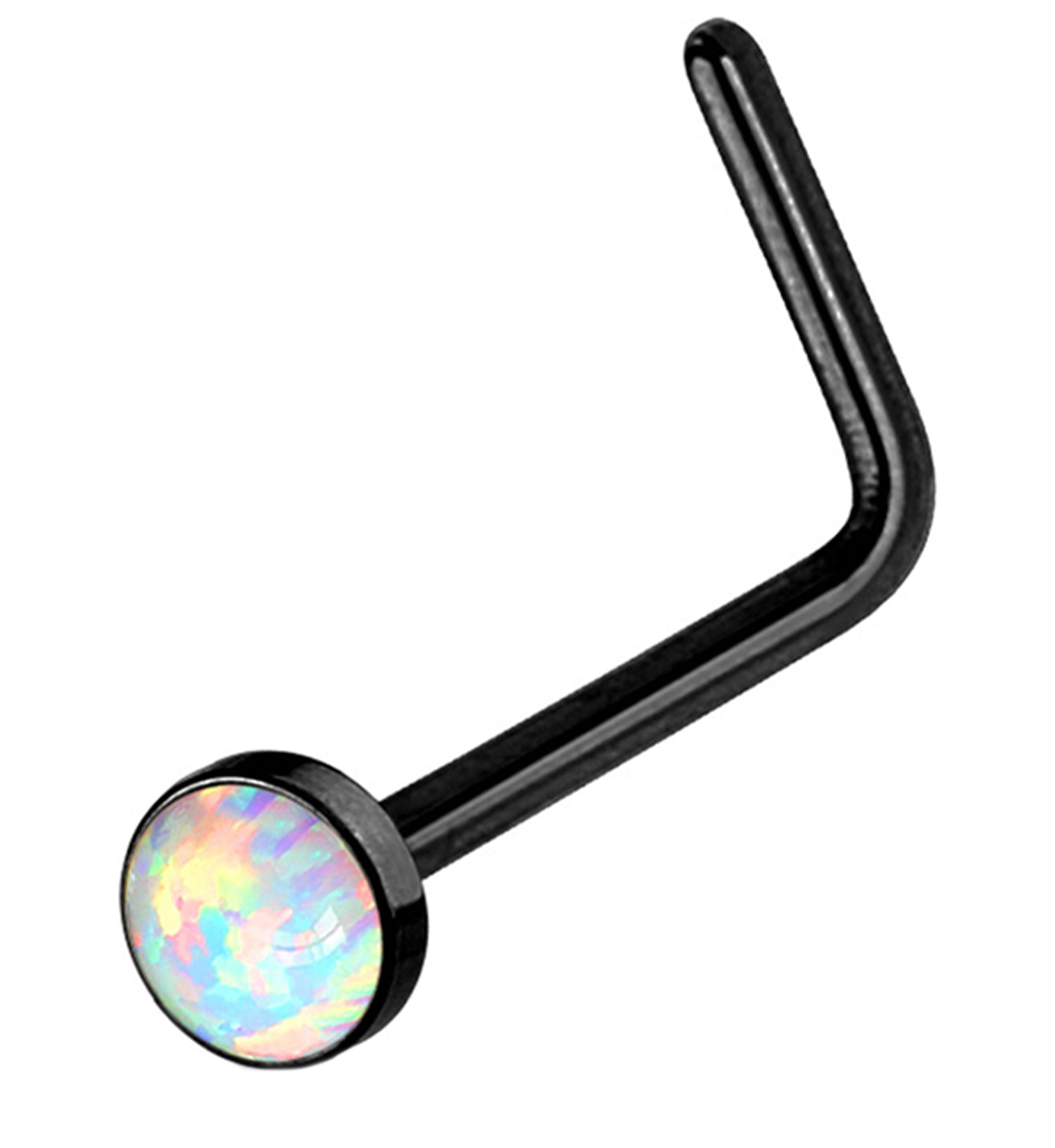 20G Black PVD White Opalite L Bend Nose Ring