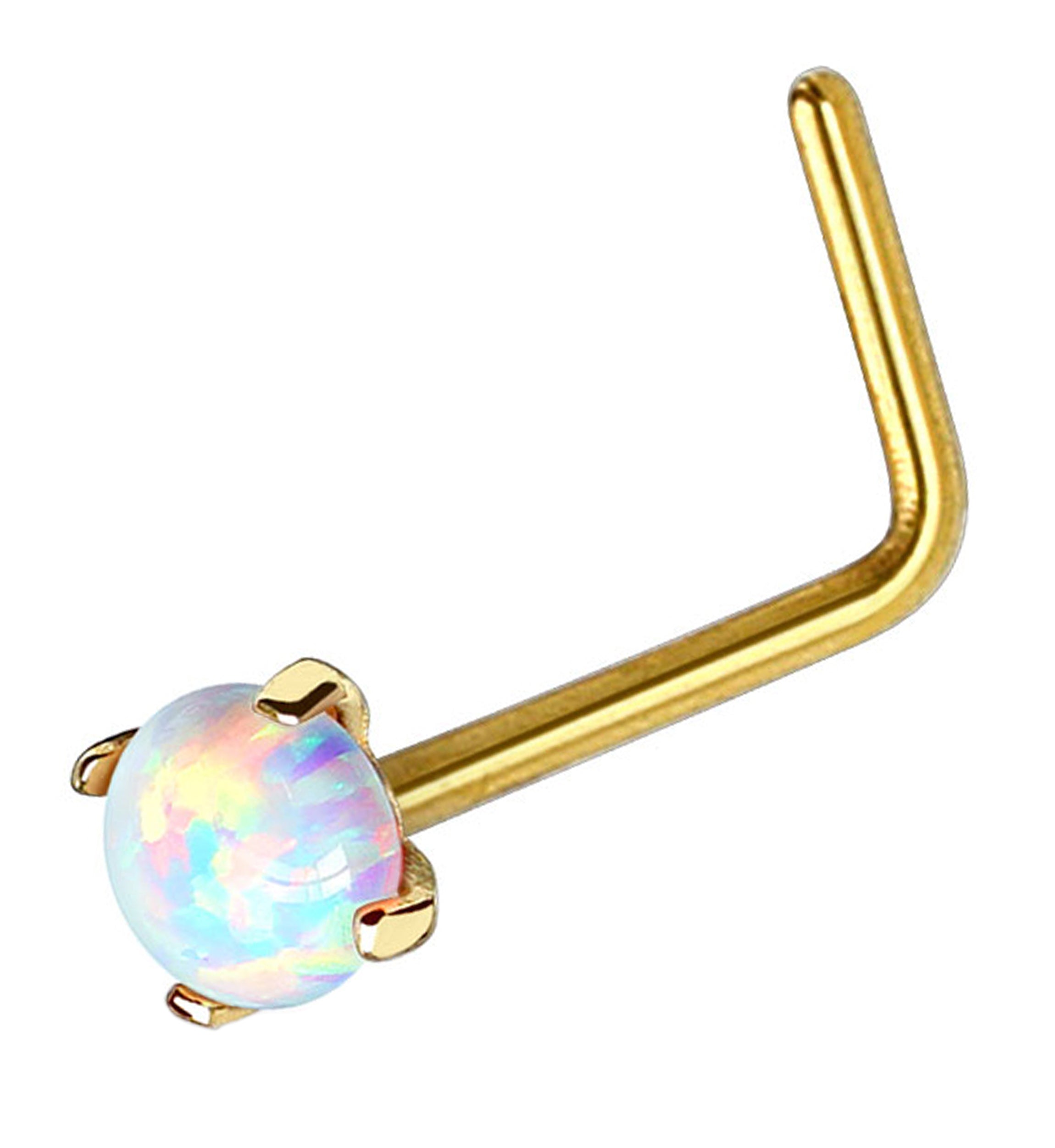 20G 14kt Gold L Bend Opalite Top Nose Ring