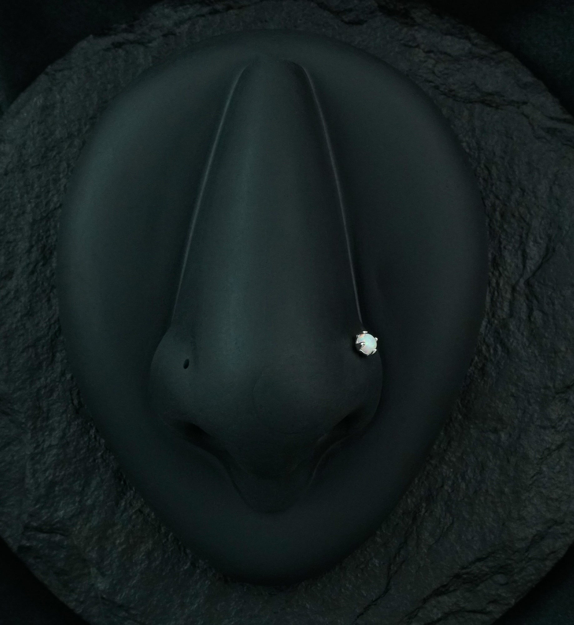 20G 14kt White Gold L Bend Opalite Top Nose Ring