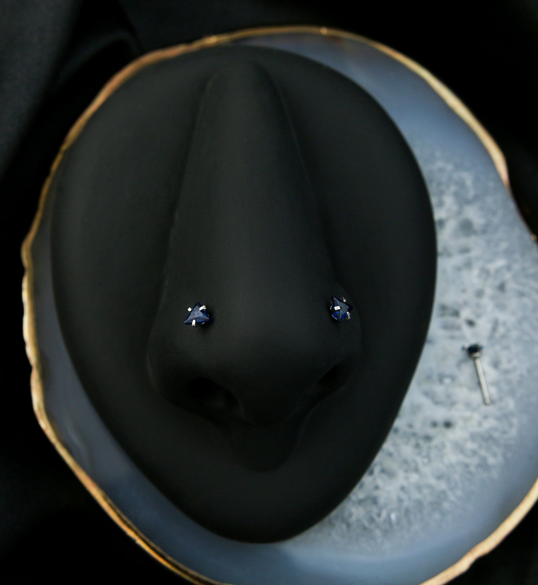 20G Dark Blue Triangle CZ Stainless Steel Nosebone